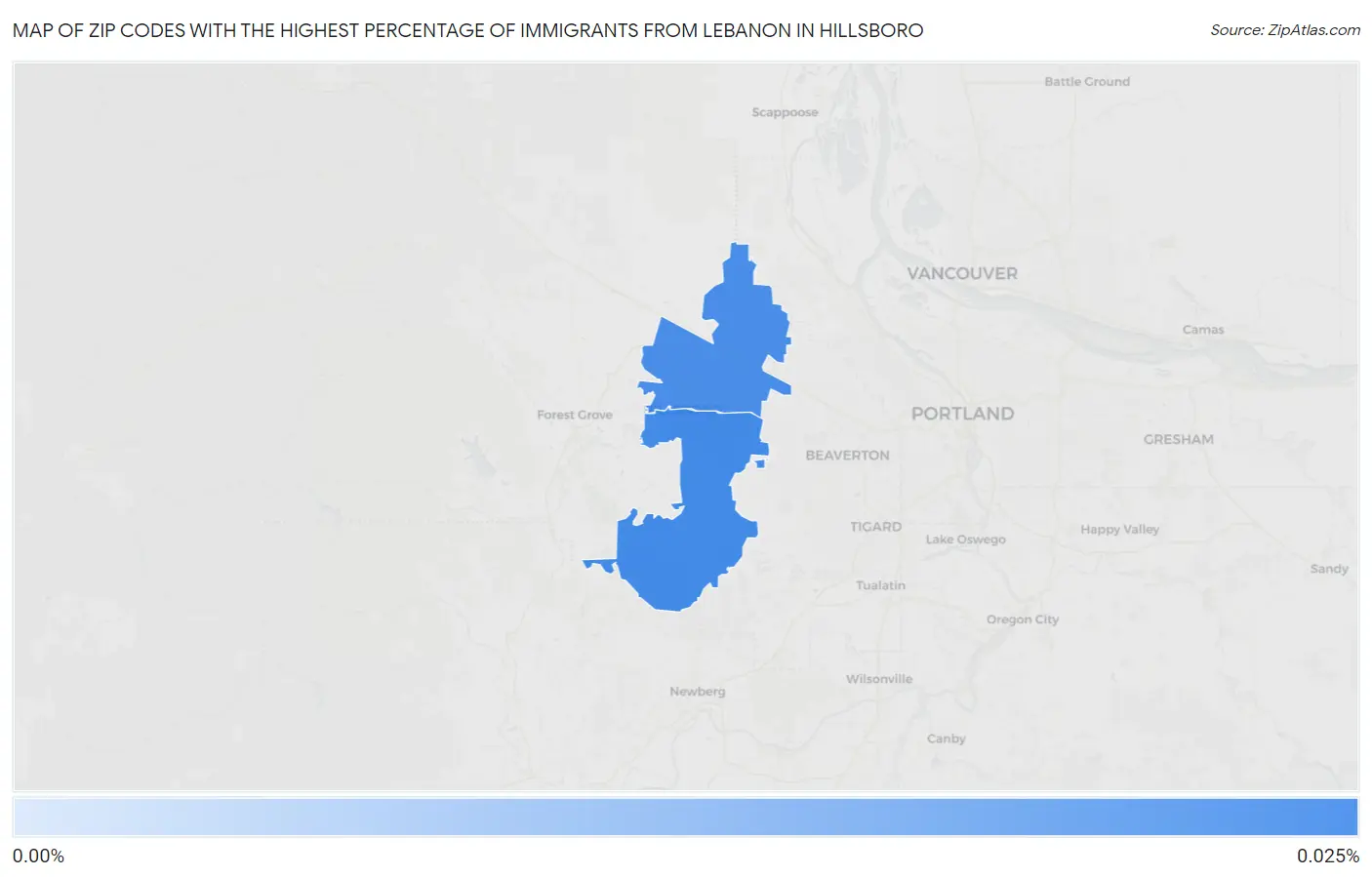 Zip Codes with the Highest Percentage of Immigrants from Lebanon in Hillsboro Map