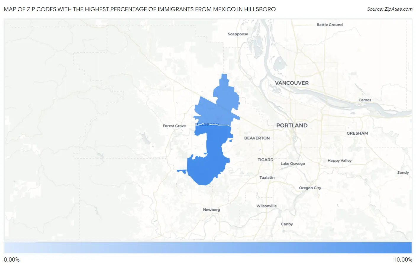 Zip Codes with the Highest Percentage of Immigrants from Mexico in Hillsboro Map