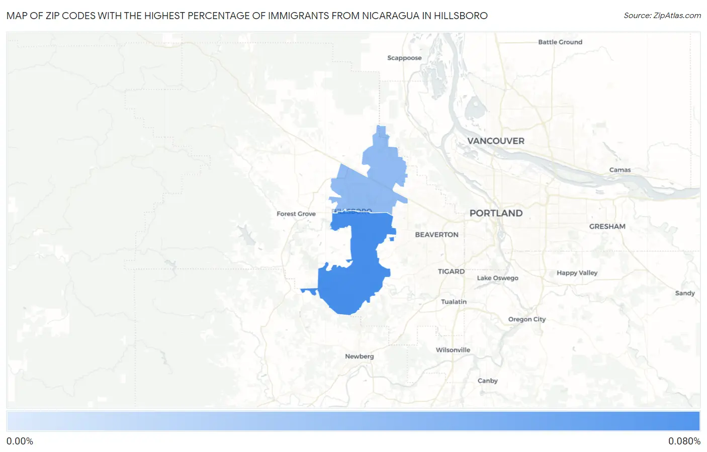 Zip Codes with the Highest Percentage of Immigrants from Nicaragua in Hillsboro Map