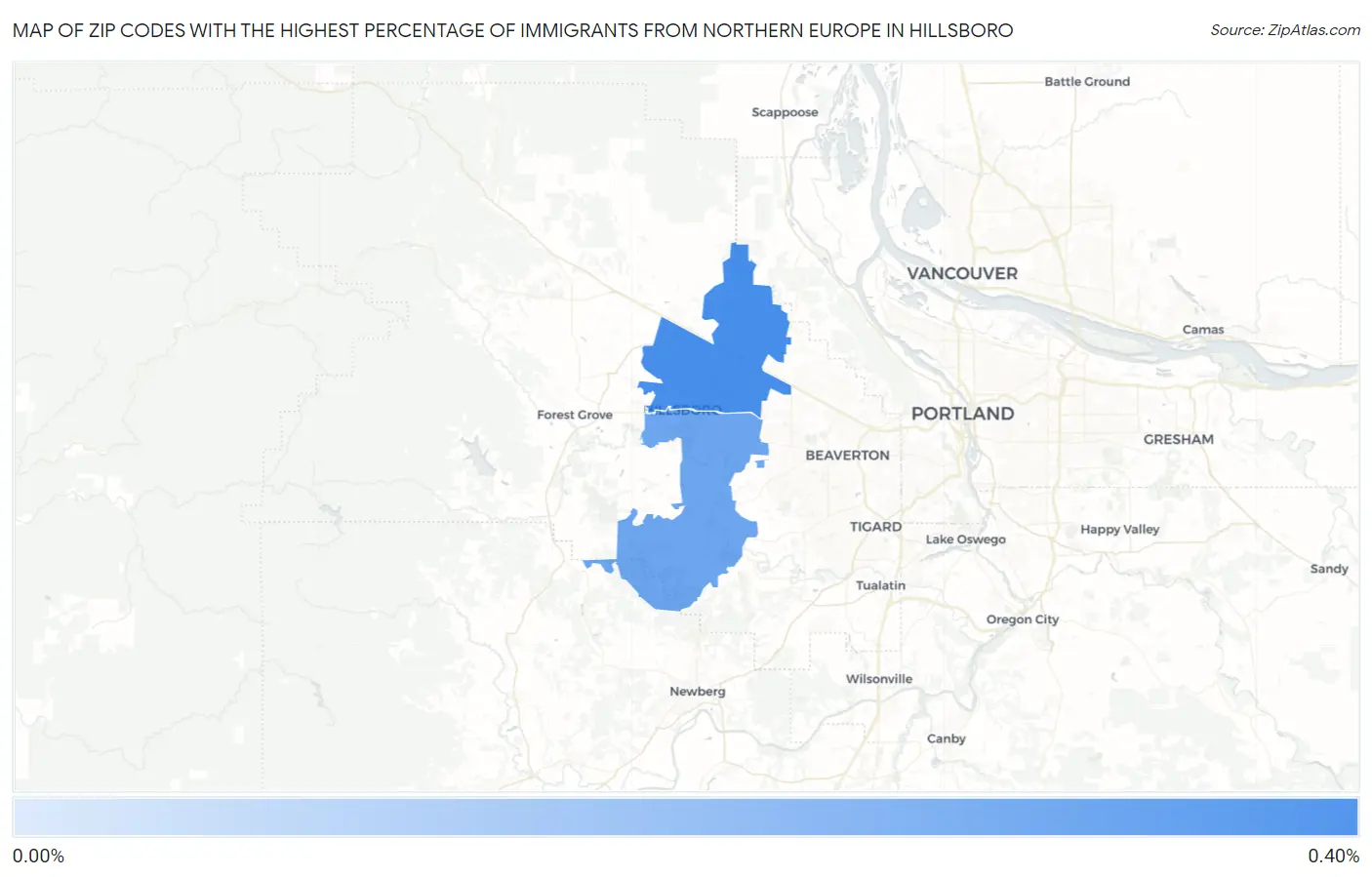 Zip Codes with the Highest Percentage of Immigrants from Northern Europe in Hillsboro Map