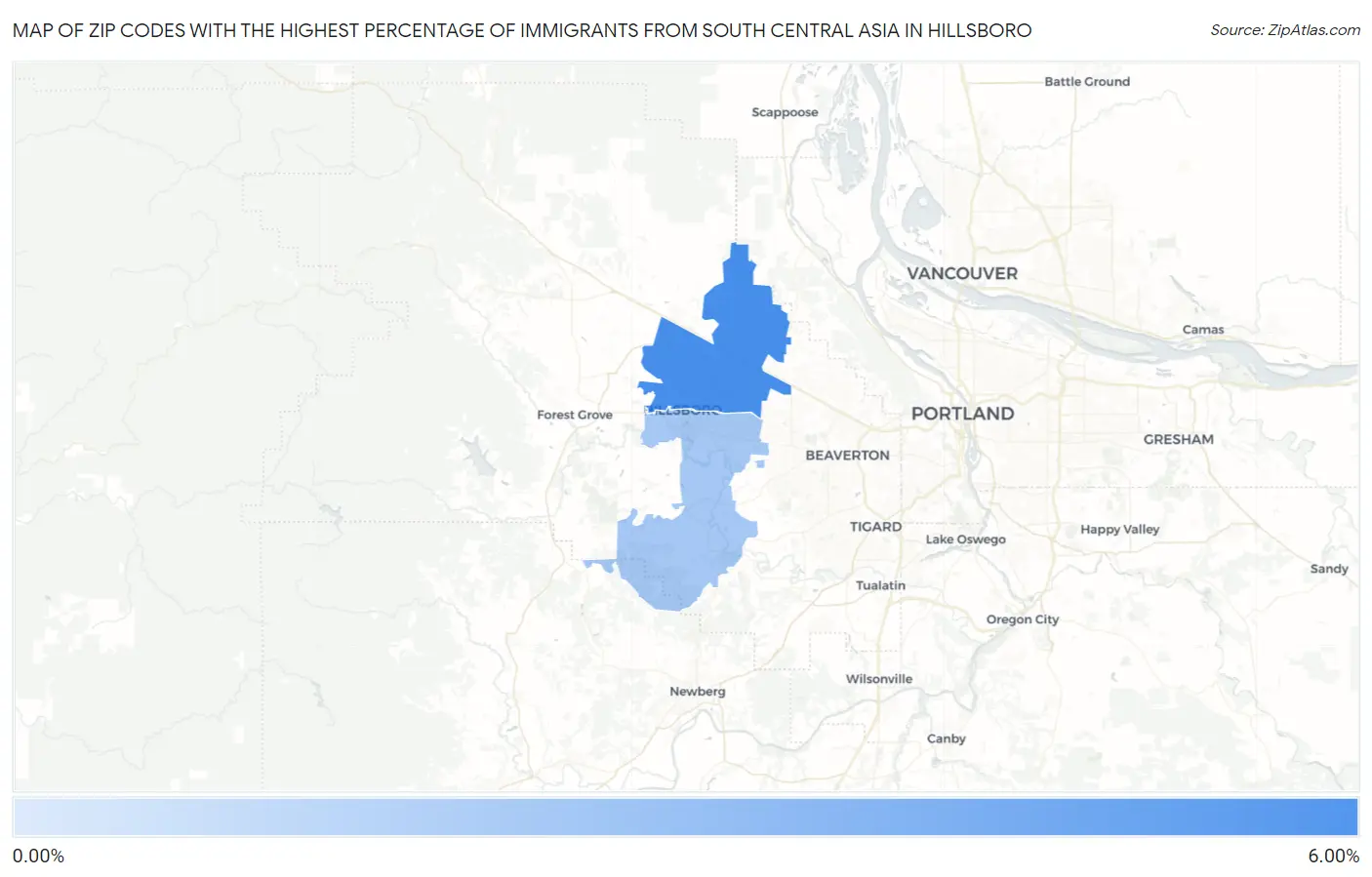 Zip Codes with the Highest Percentage of Immigrants from South Central Asia in Hillsboro Map