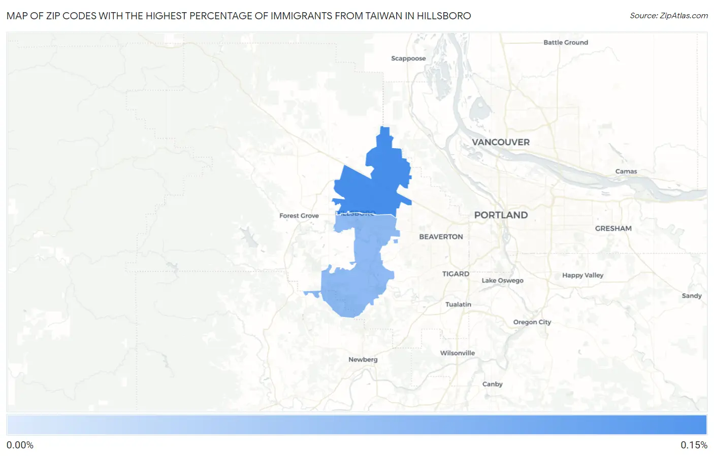 Zip Codes with the Highest Percentage of Immigrants from Taiwan in Hillsboro Map