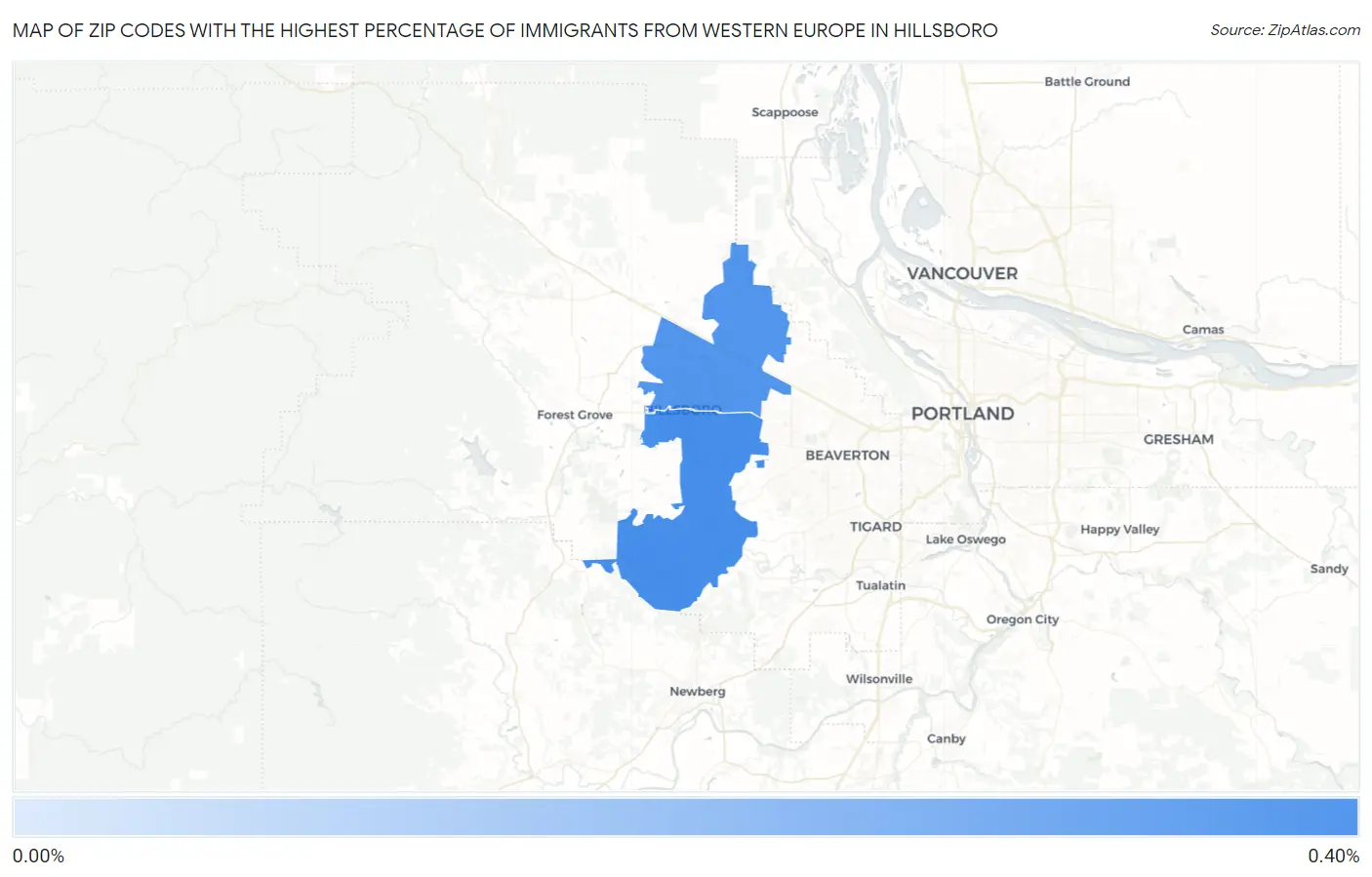 Zip Codes with the Highest Percentage of Immigrants from Western Europe in Hillsboro Map