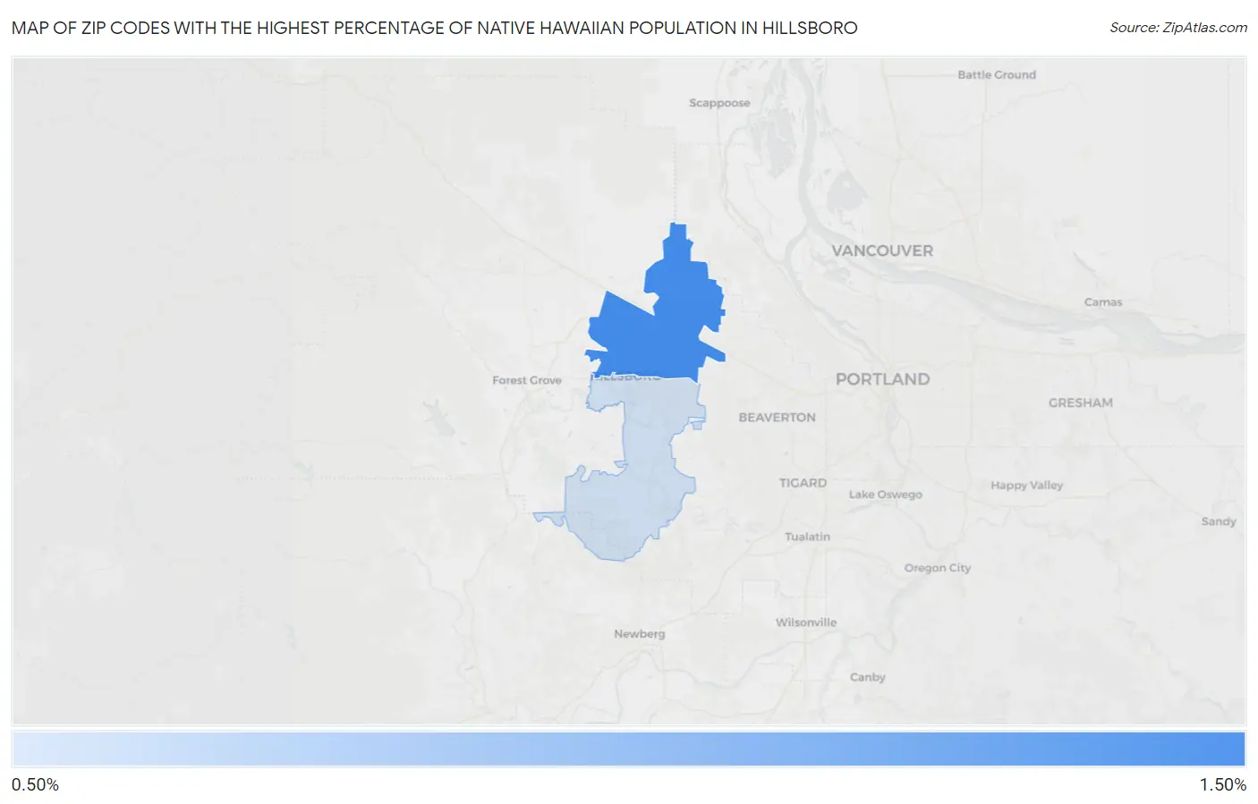 Zip Codes with the Highest Percentage of Native Hawaiian Population in Hillsboro Map