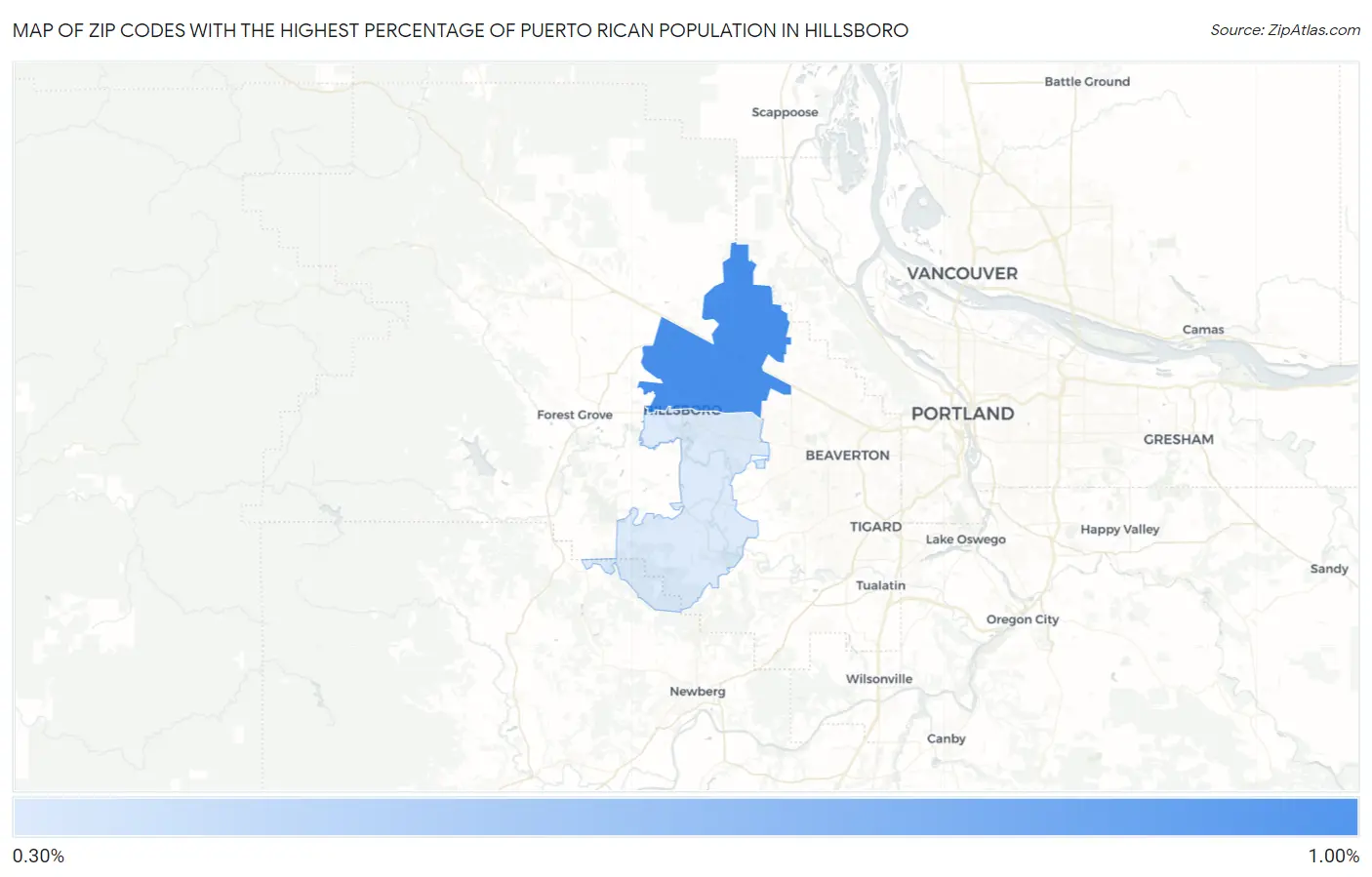 Zip Codes with the Highest Percentage of Puerto Rican Population in Hillsboro Map