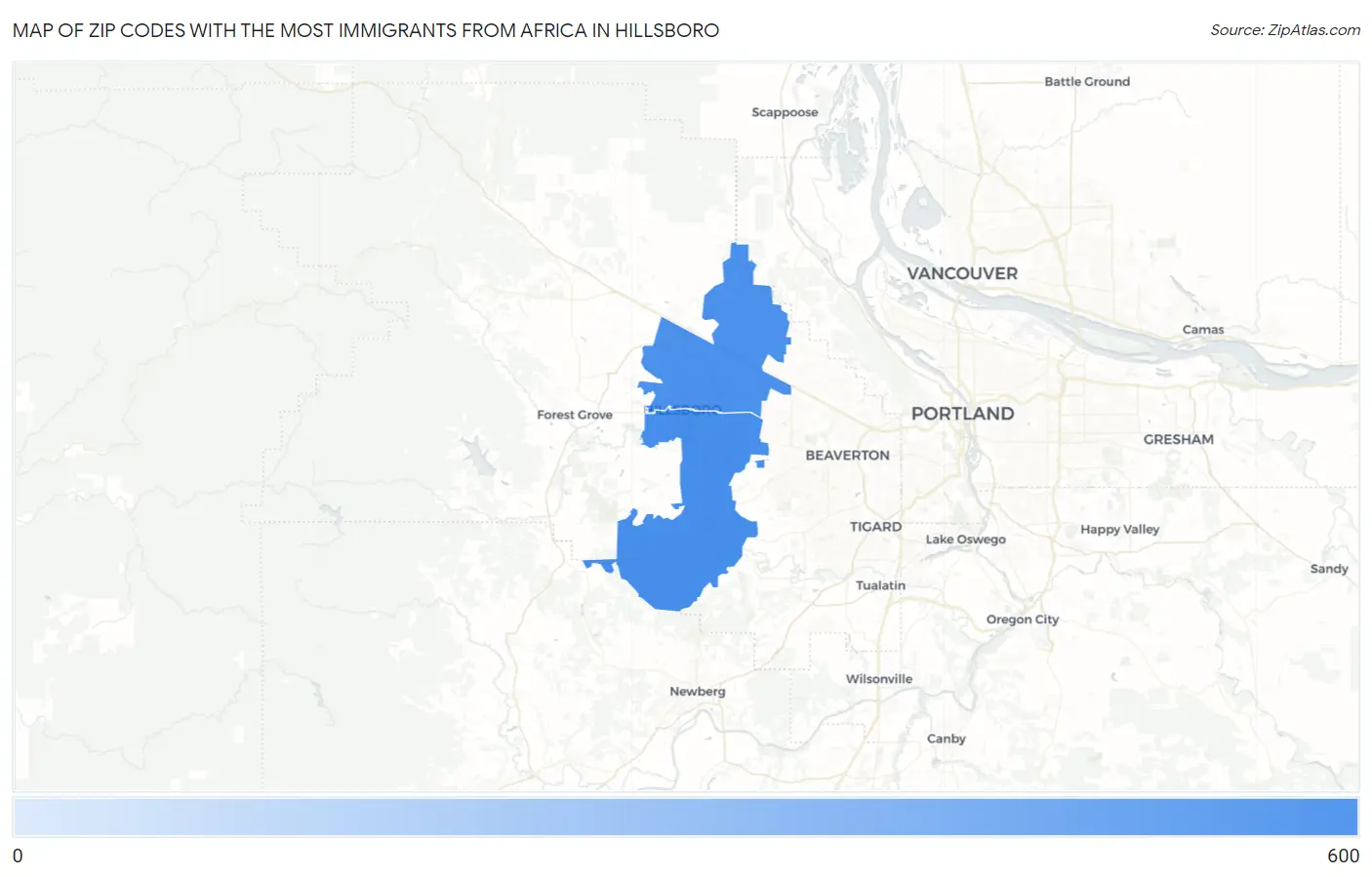 Zip Codes with the Most Immigrants from Africa in Hillsboro Map