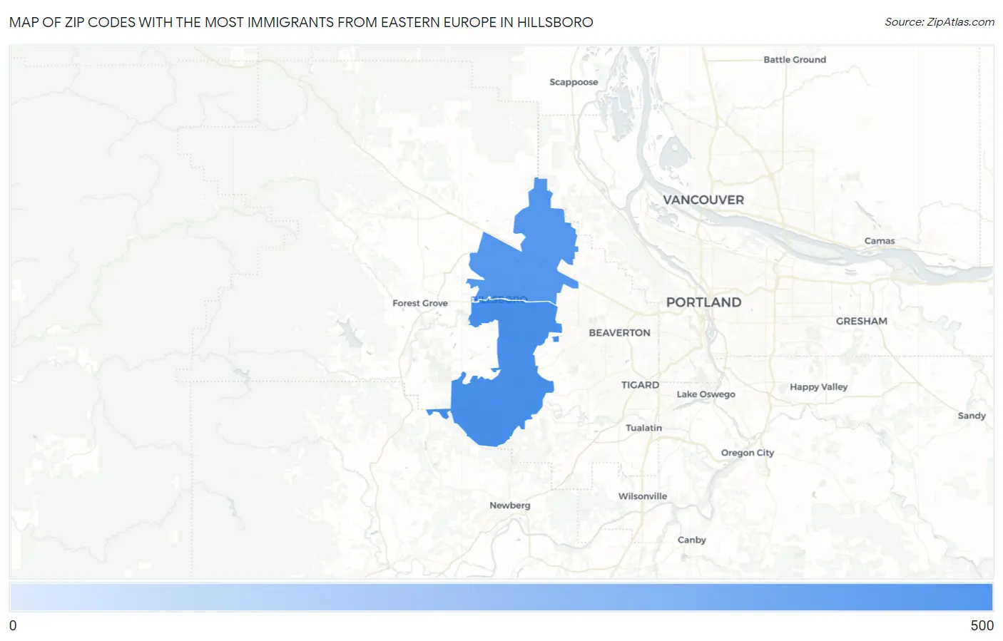 Zip Codes with the Most Immigrants from Eastern Europe in Hillsboro Map