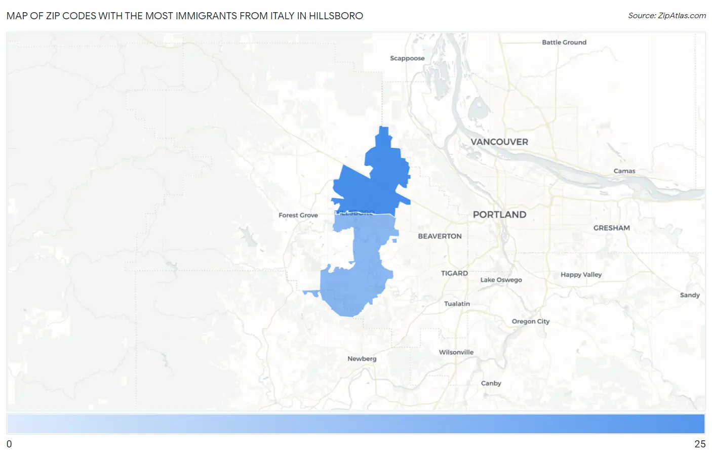 Zip Codes with the Most Immigrants from Italy in Hillsboro Map