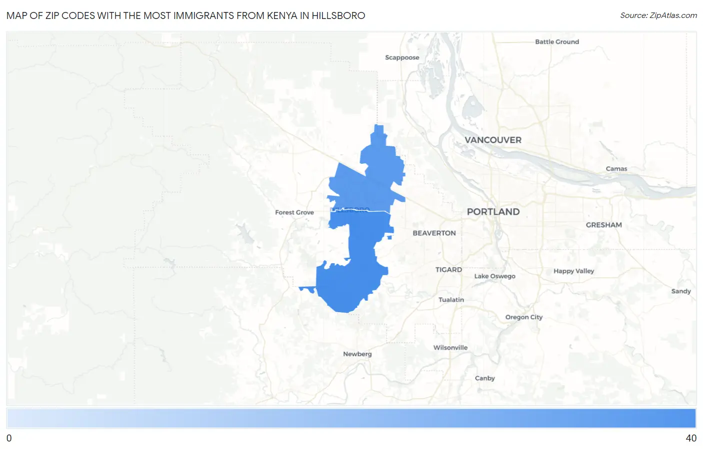 Zip Codes with the Most Immigrants from Kenya in Hillsboro Map