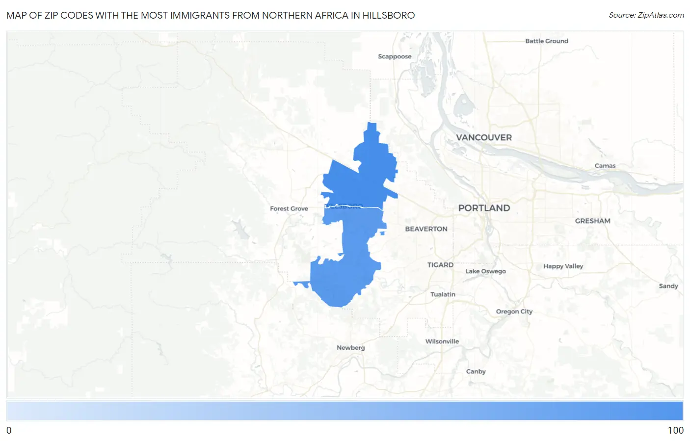 Zip Codes with the Most Immigrants from Northern Africa in Hillsboro Map