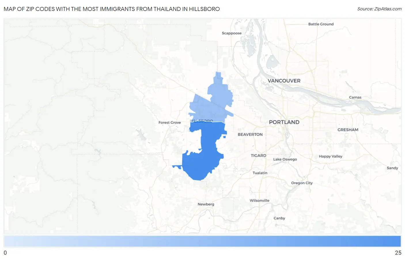 Zip Codes with the Most Immigrants from Thailand in Hillsboro Map