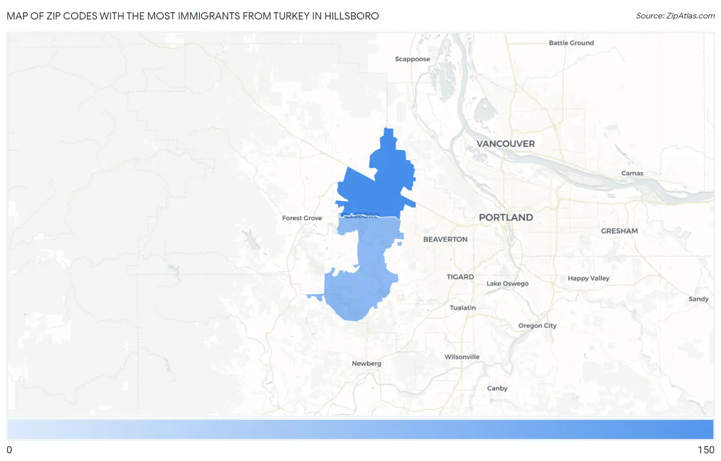 Zip Codes with the Most Immigrants from Turkey in Hillsboro Map