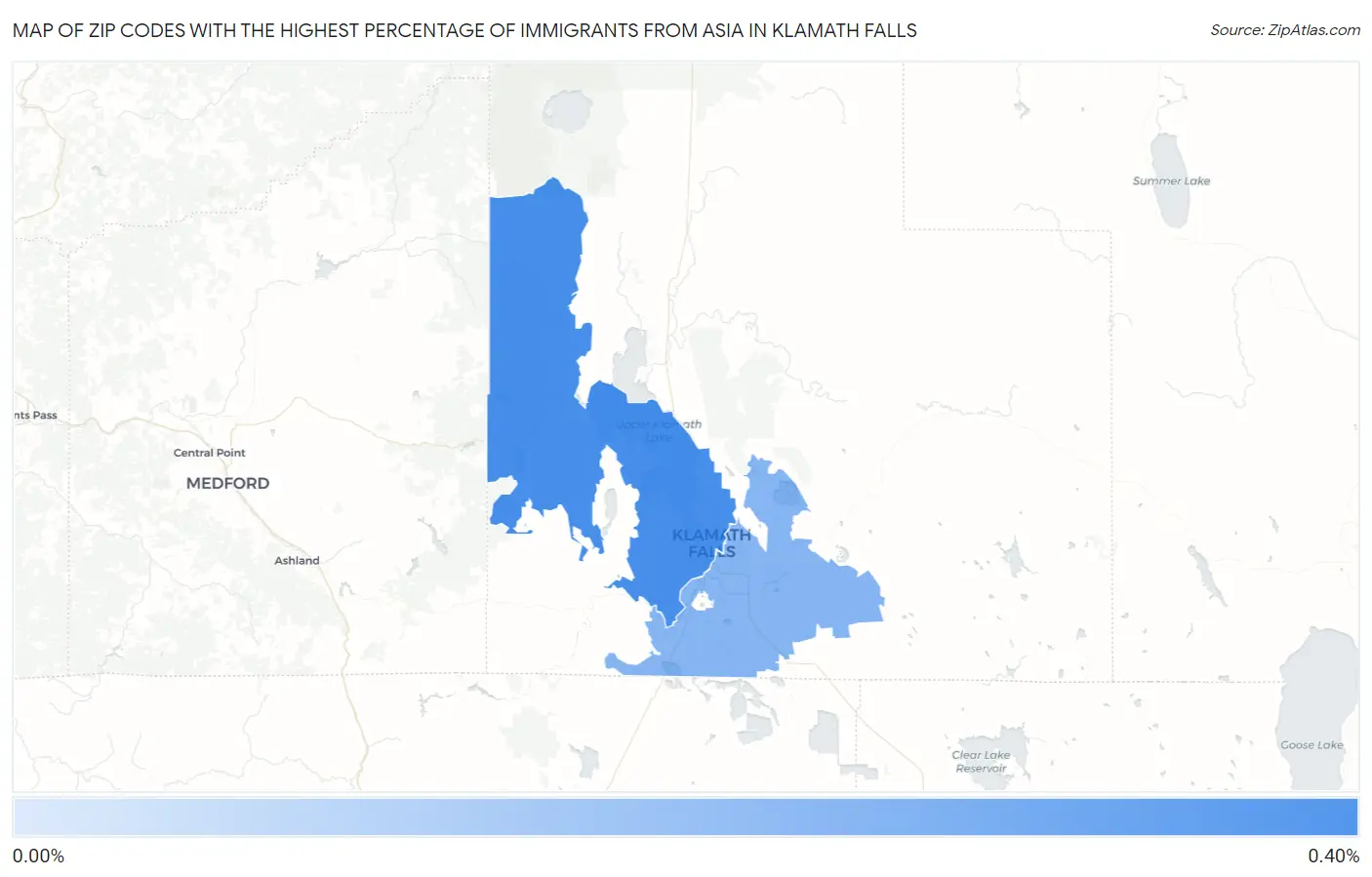 Zip Codes with the Highest Percentage of Immigrants from Asia in Klamath Falls Map