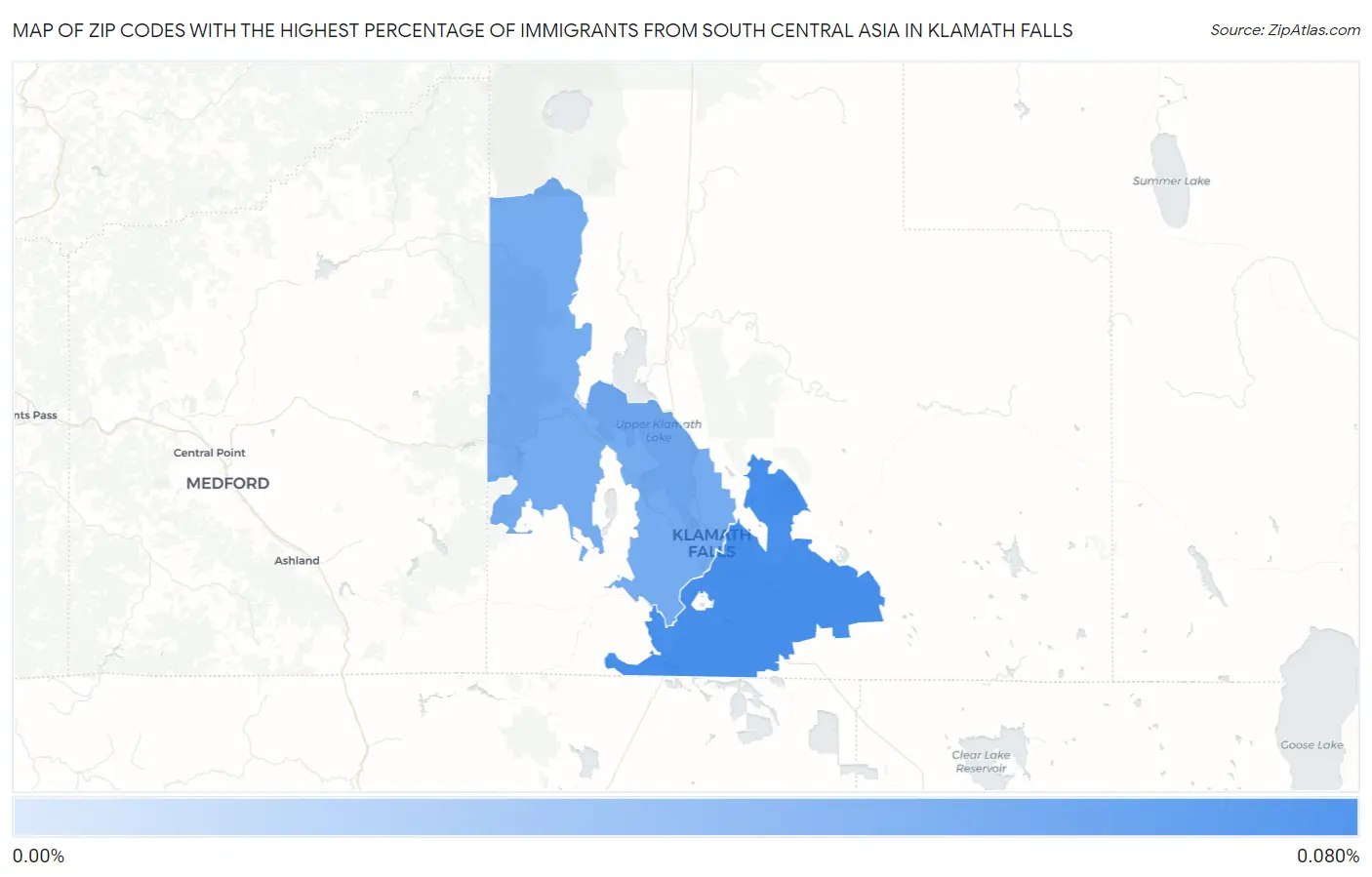 Zip Codes with the Highest Percentage of Immigrants from South Central Asia in Klamath Falls Map