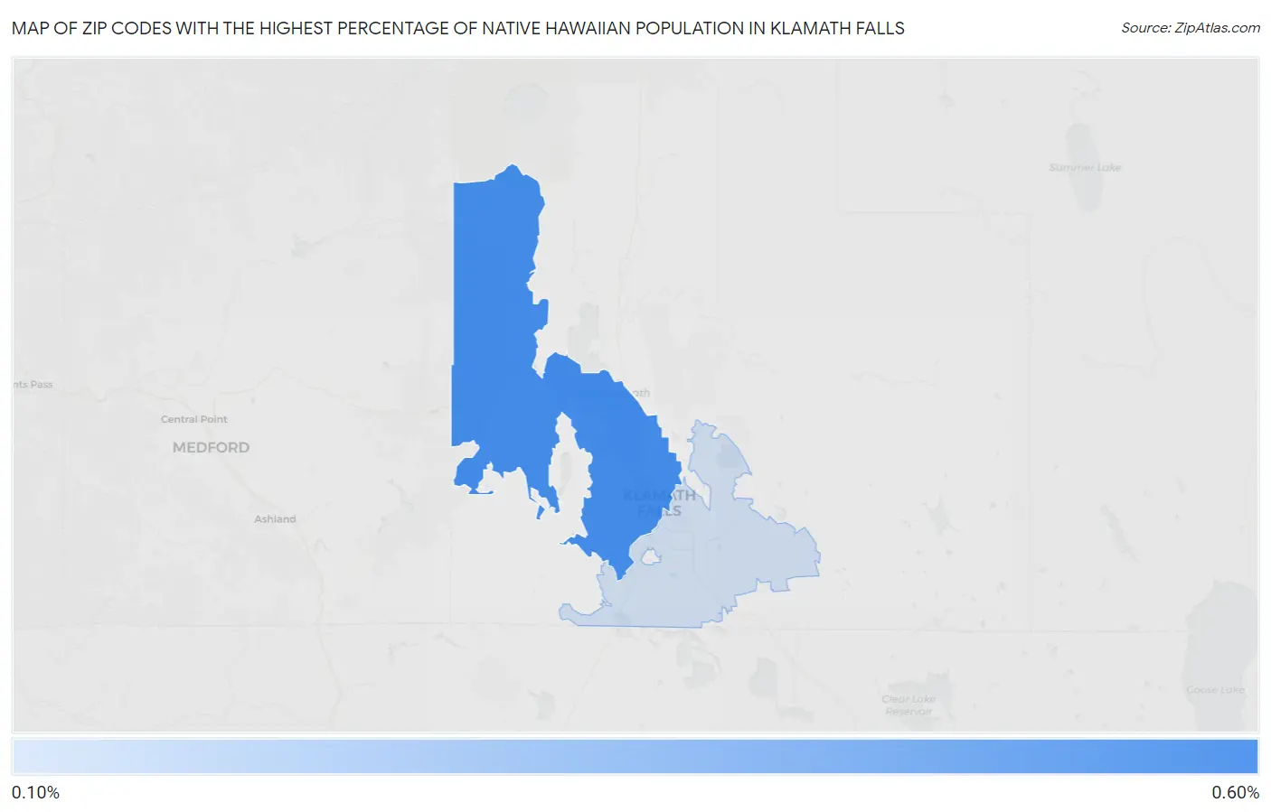 Zip Codes with the Highest Percentage of Native Hawaiian Population in Klamath Falls Map
