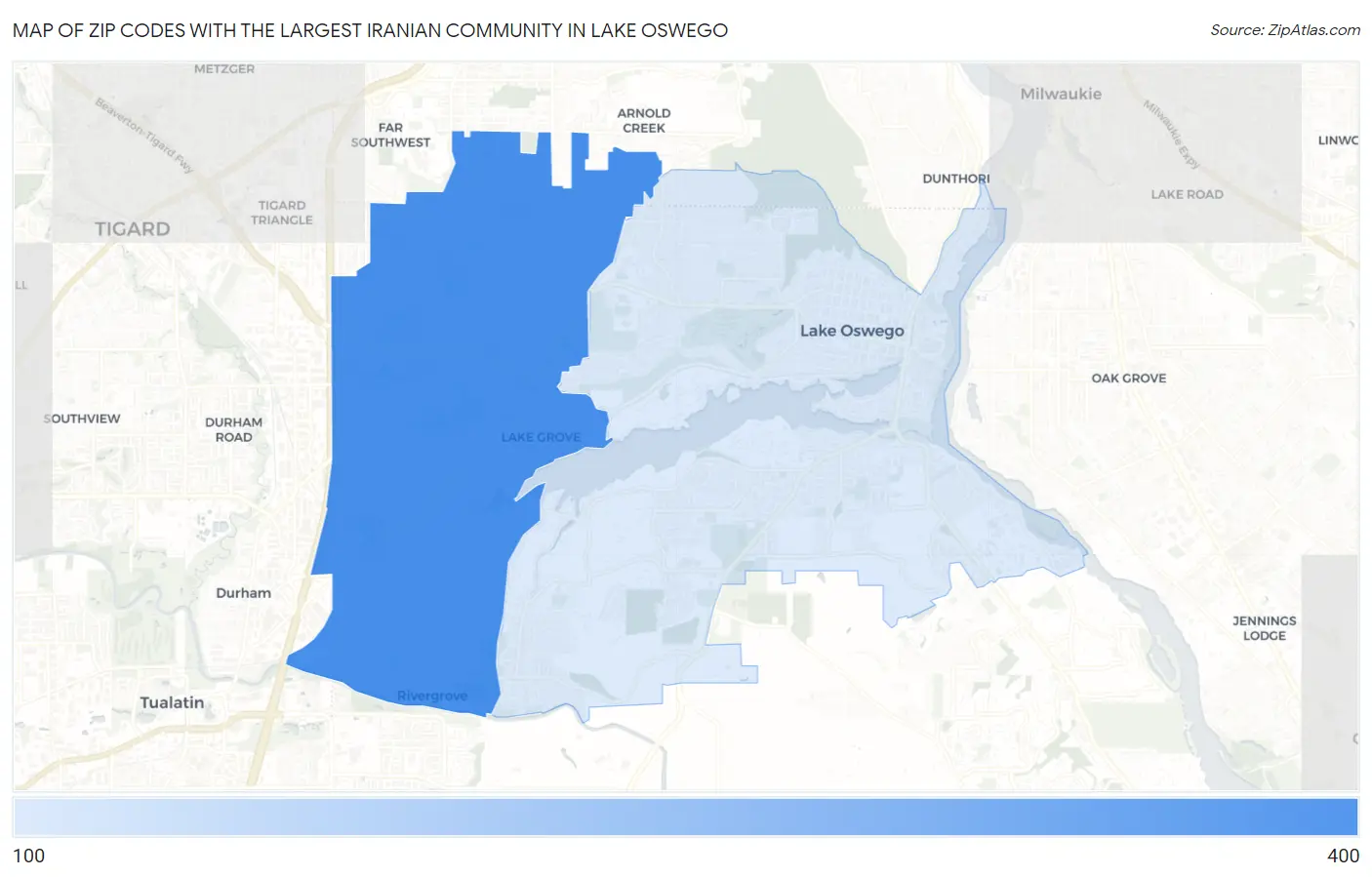 Zip Codes with the Largest Iranian Community in Lake Oswego Map