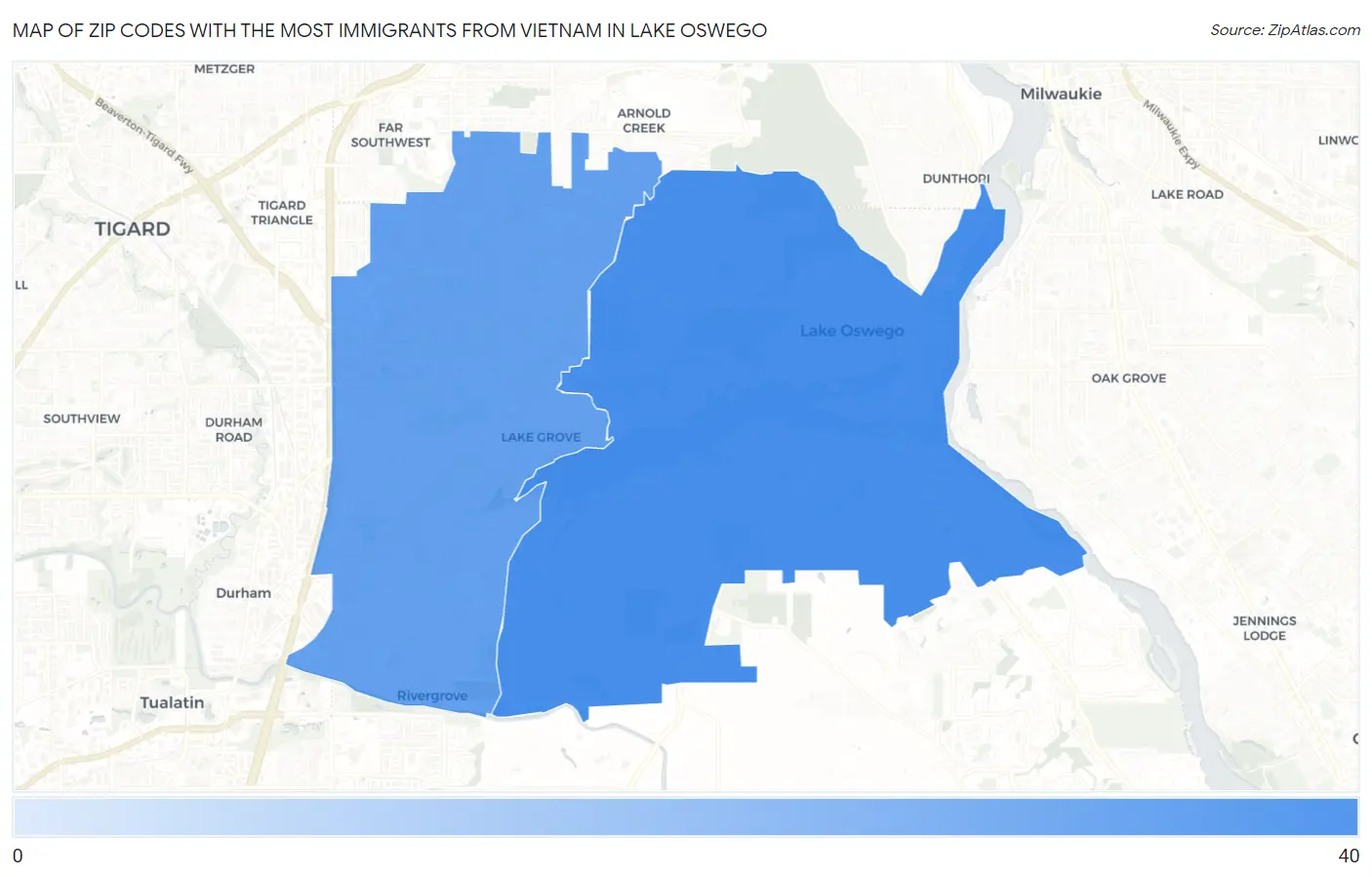 Zip Codes with the Most Immigrants from Vietnam in Lake Oswego Map