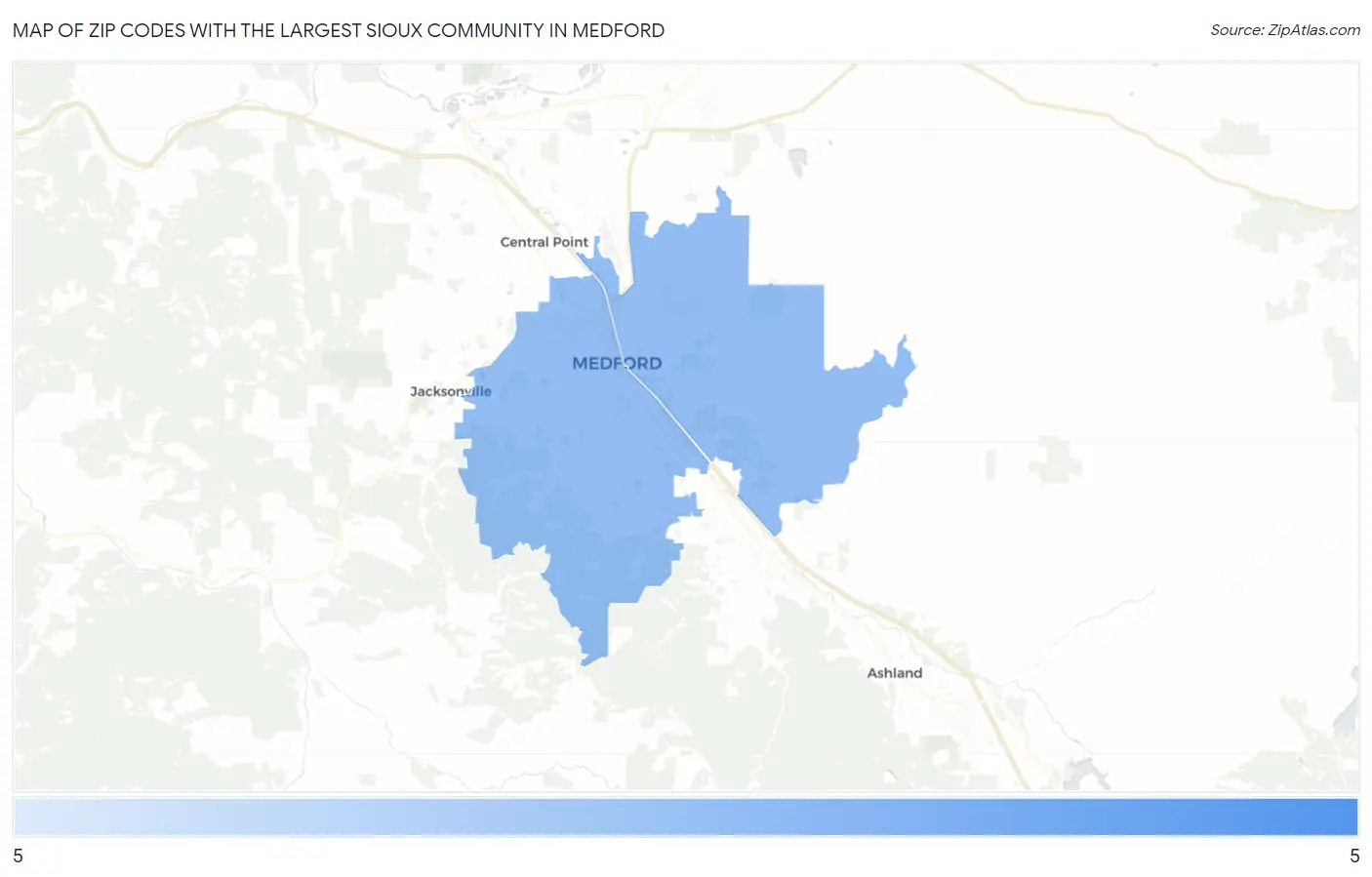 Zip Codes with the Largest Sioux Community in Medford Map