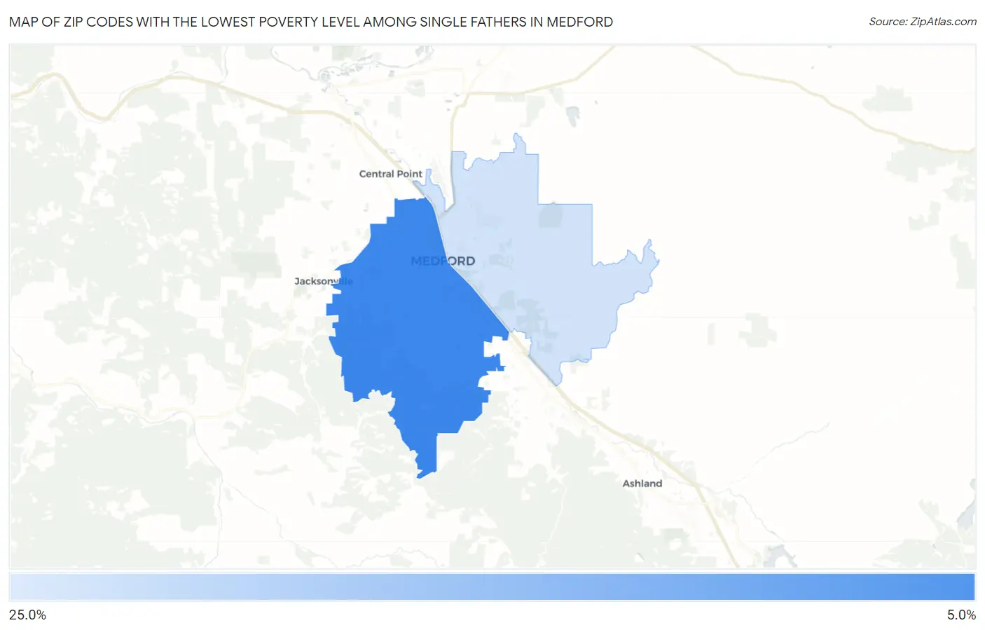 Zip Codes with the Lowest Poverty Level Among Single Fathers in Medford Map
