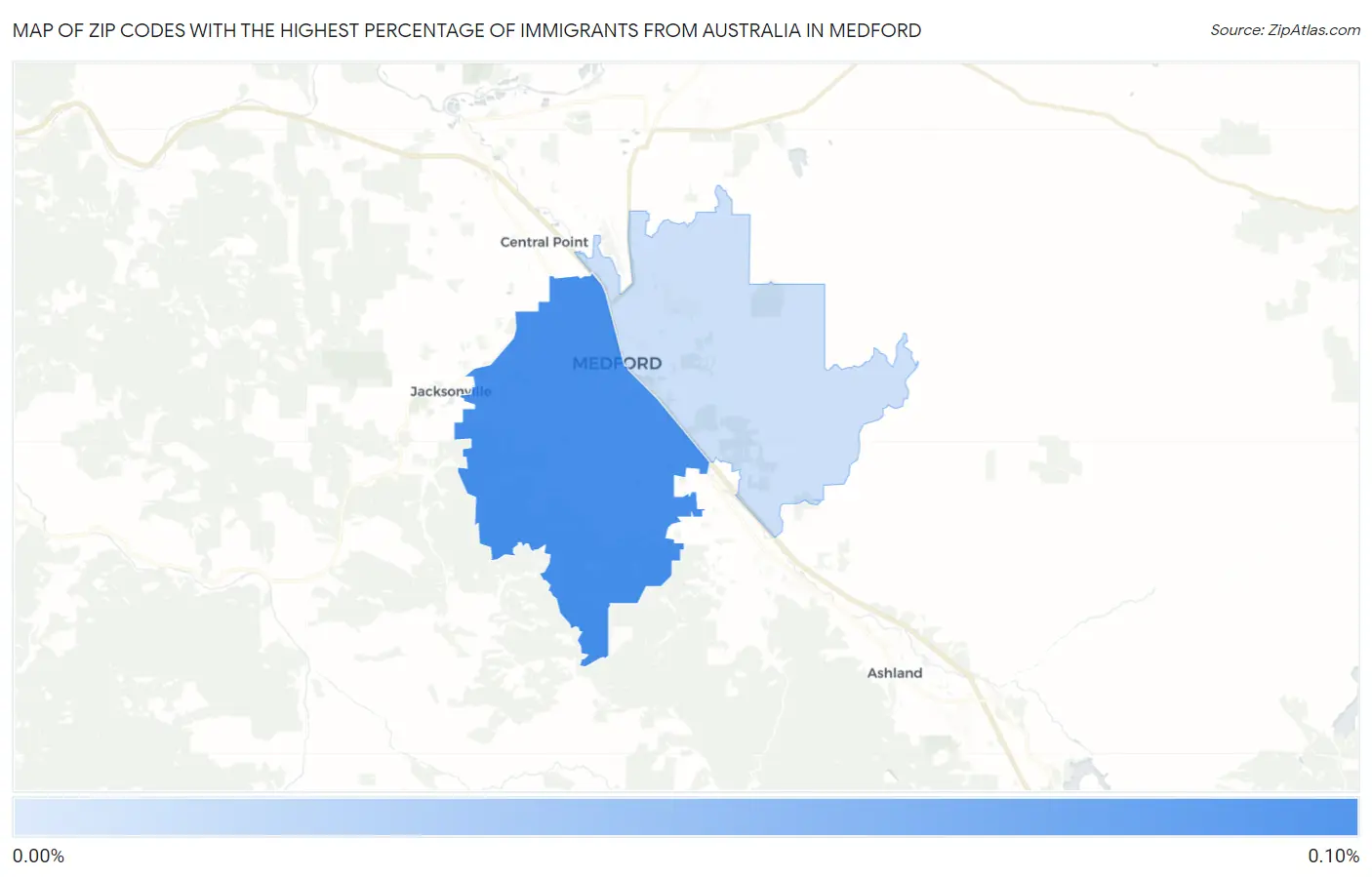 Zip Codes with the Highest Percentage of Immigrants from Australia in Medford Map