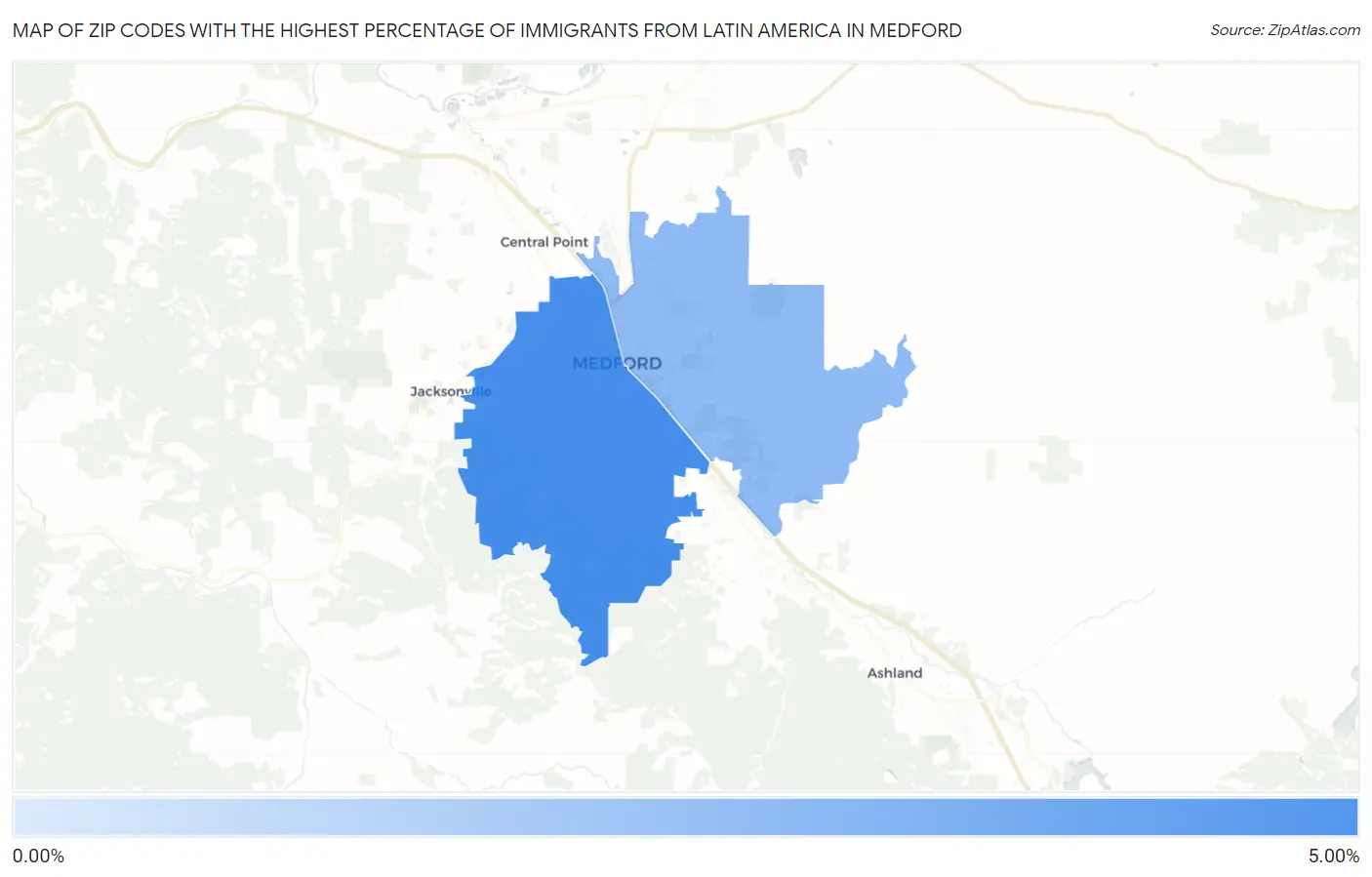 Zip Codes with the Highest Percentage of Immigrants from Latin America in Medford Map