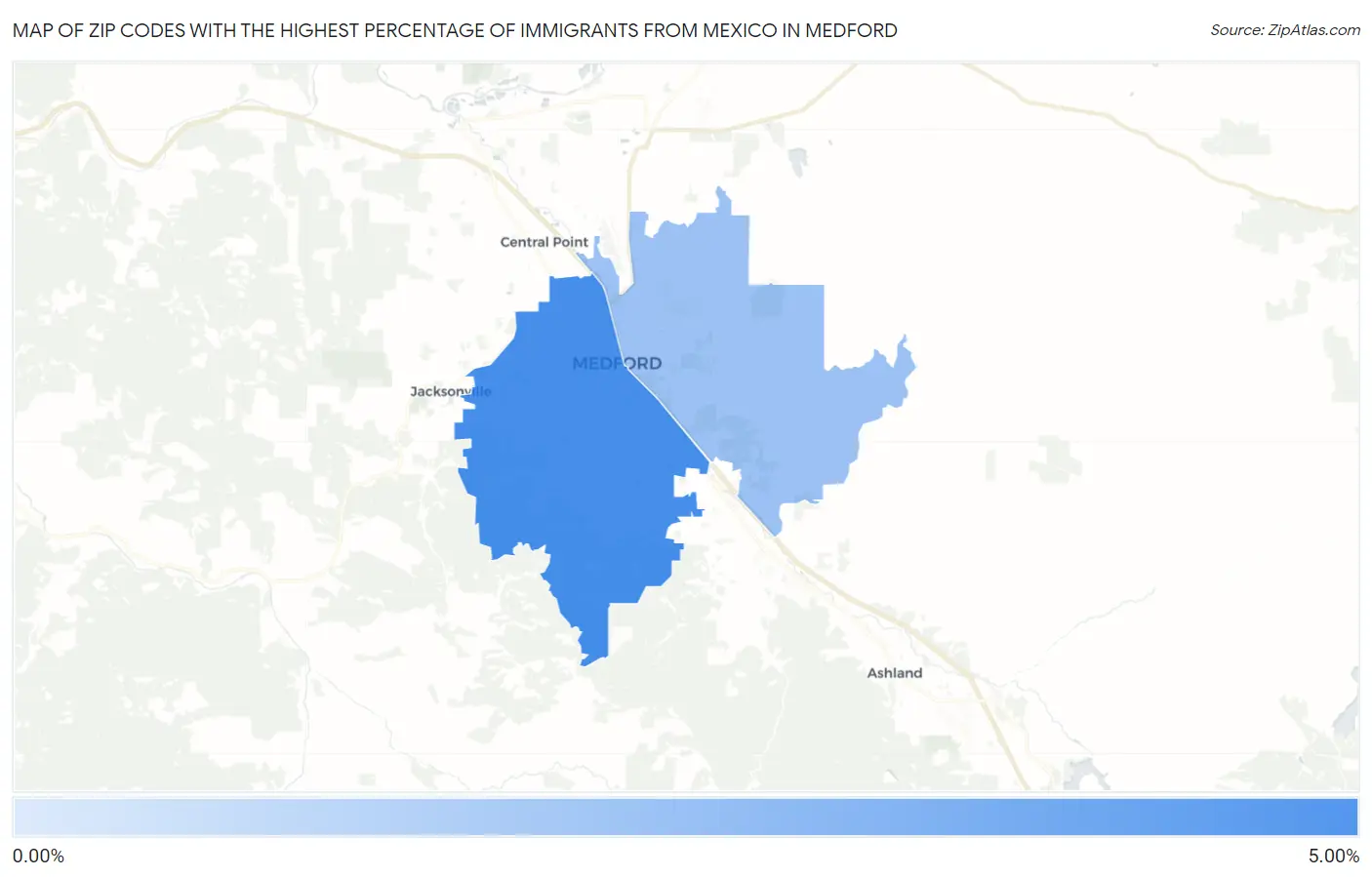 Zip Codes with the Highest Percentage of Immigrants from Mexico in Medford Map