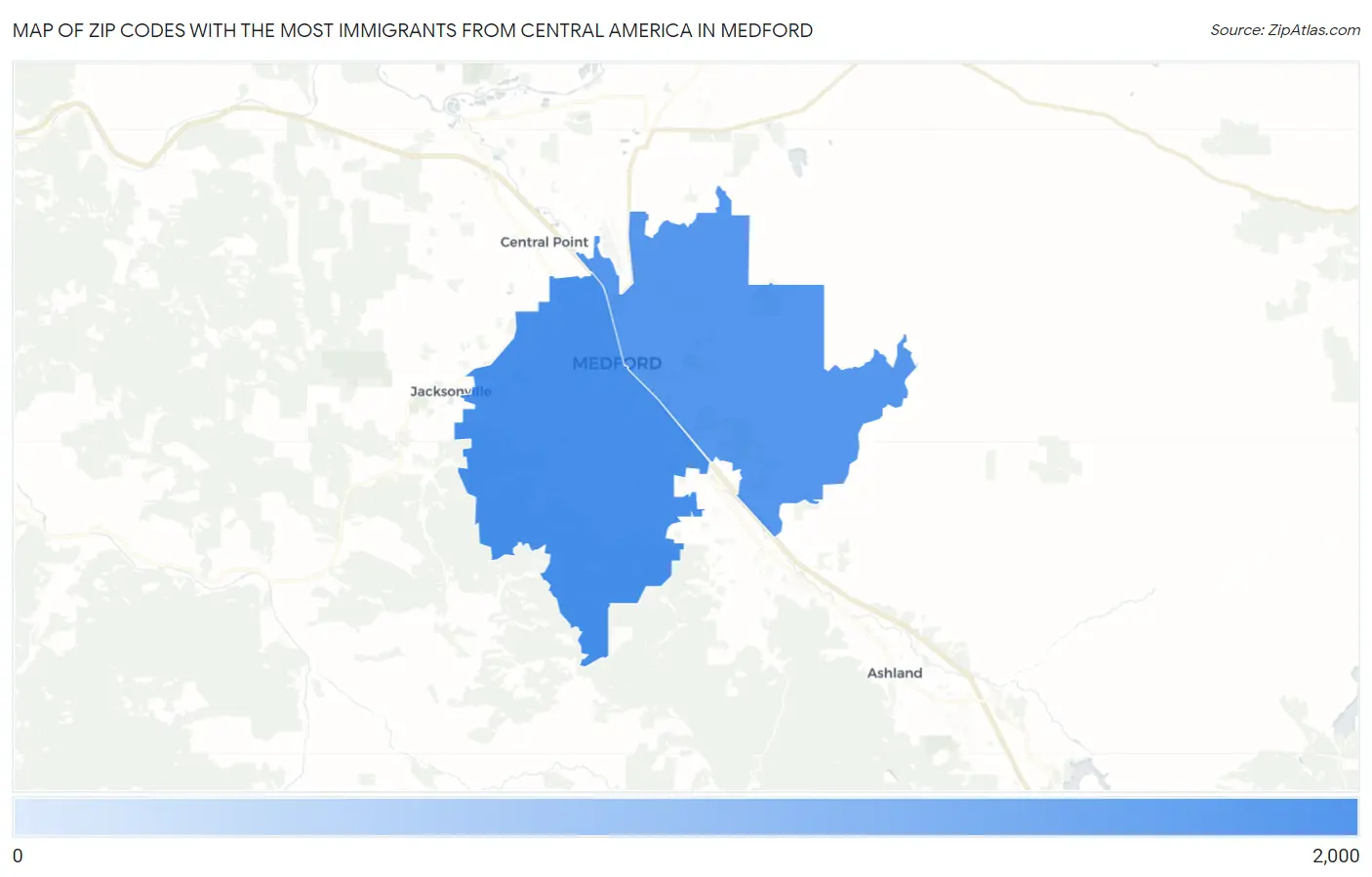 Zip Codes with the Most Immigrants from Central America in Medford Map