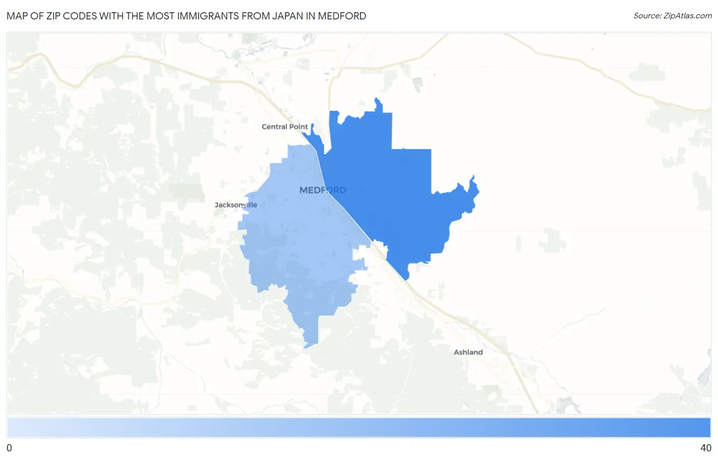 Zip Codes with the Most Immigrants from Japan in Medford Map