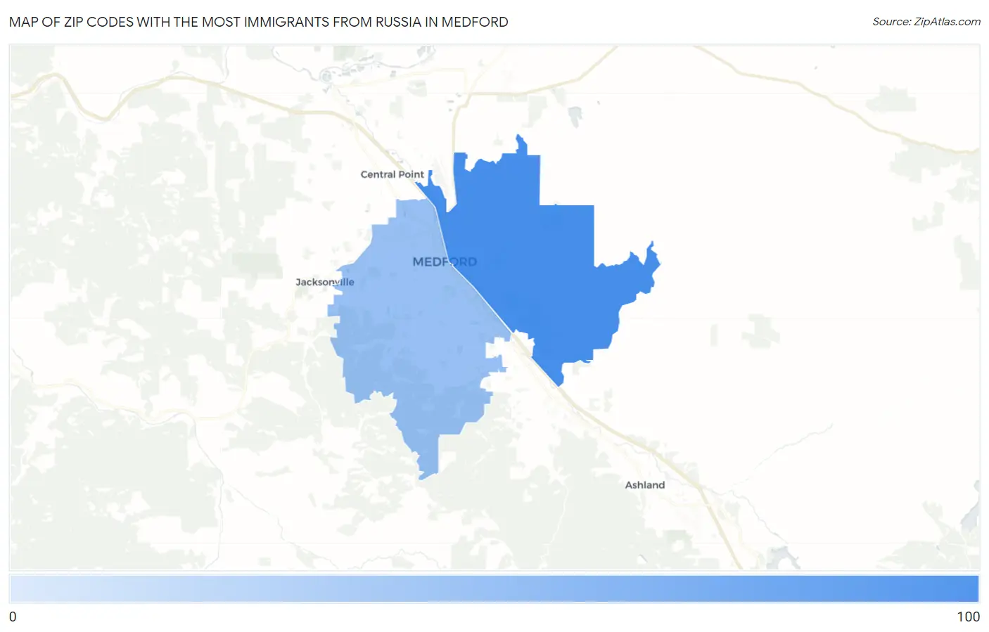 Zip Codes with the Most Immigrants from Russia in Medford Map