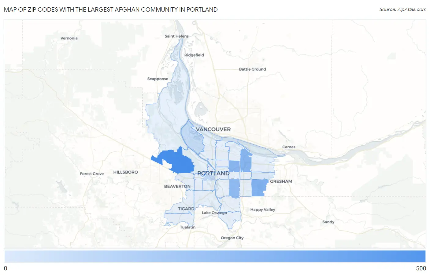 Zip Codes with the Largest Afghan Community in Portland Map