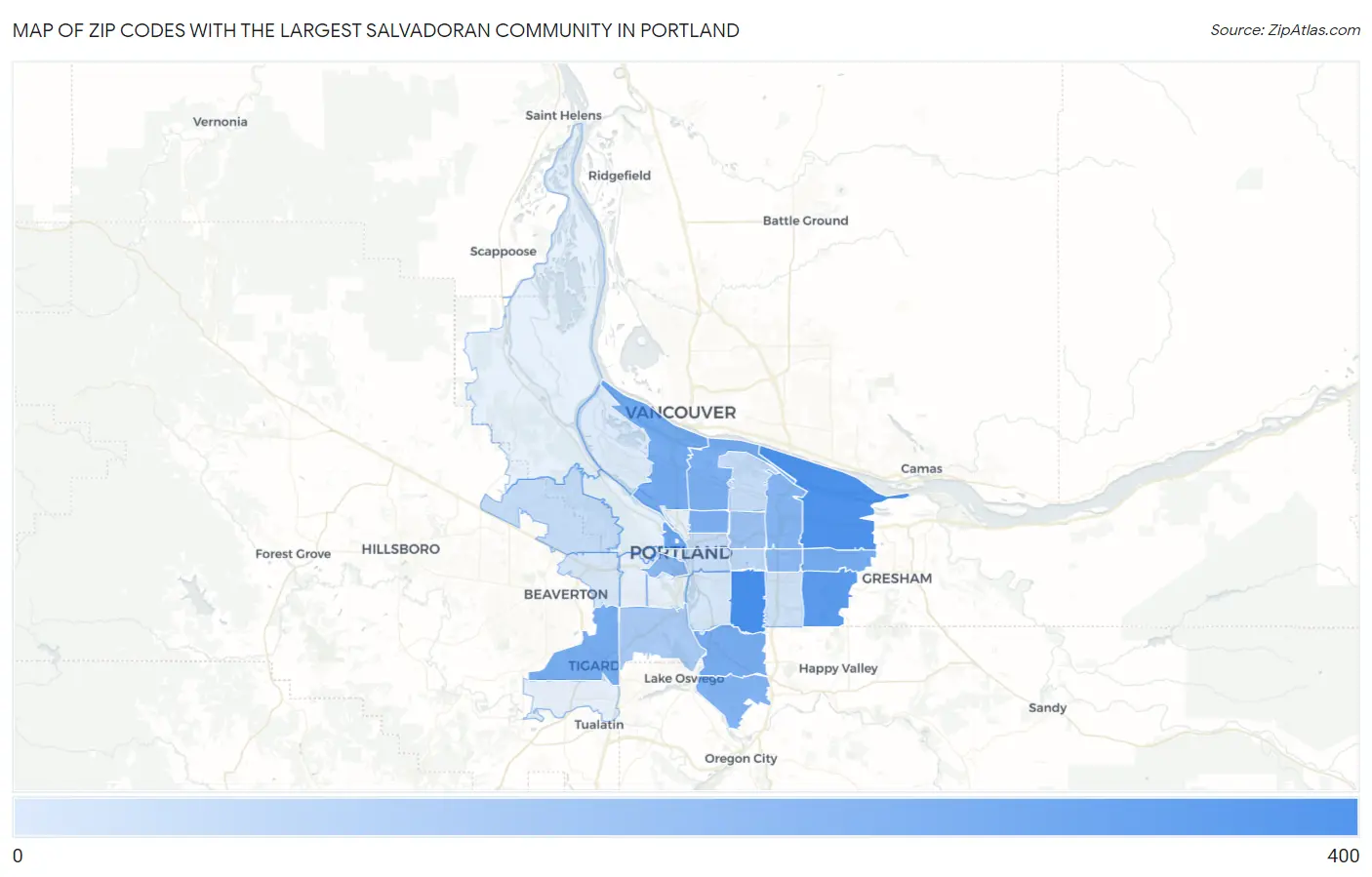 Zip Codes with the Largest Salvadoran Community in Portland Map