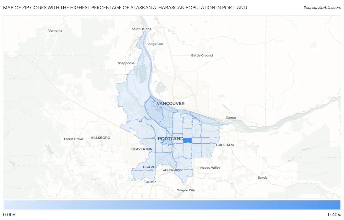 Zip Codes with the Highest Percentage of Alaskan Athabascan Population in Portland Map