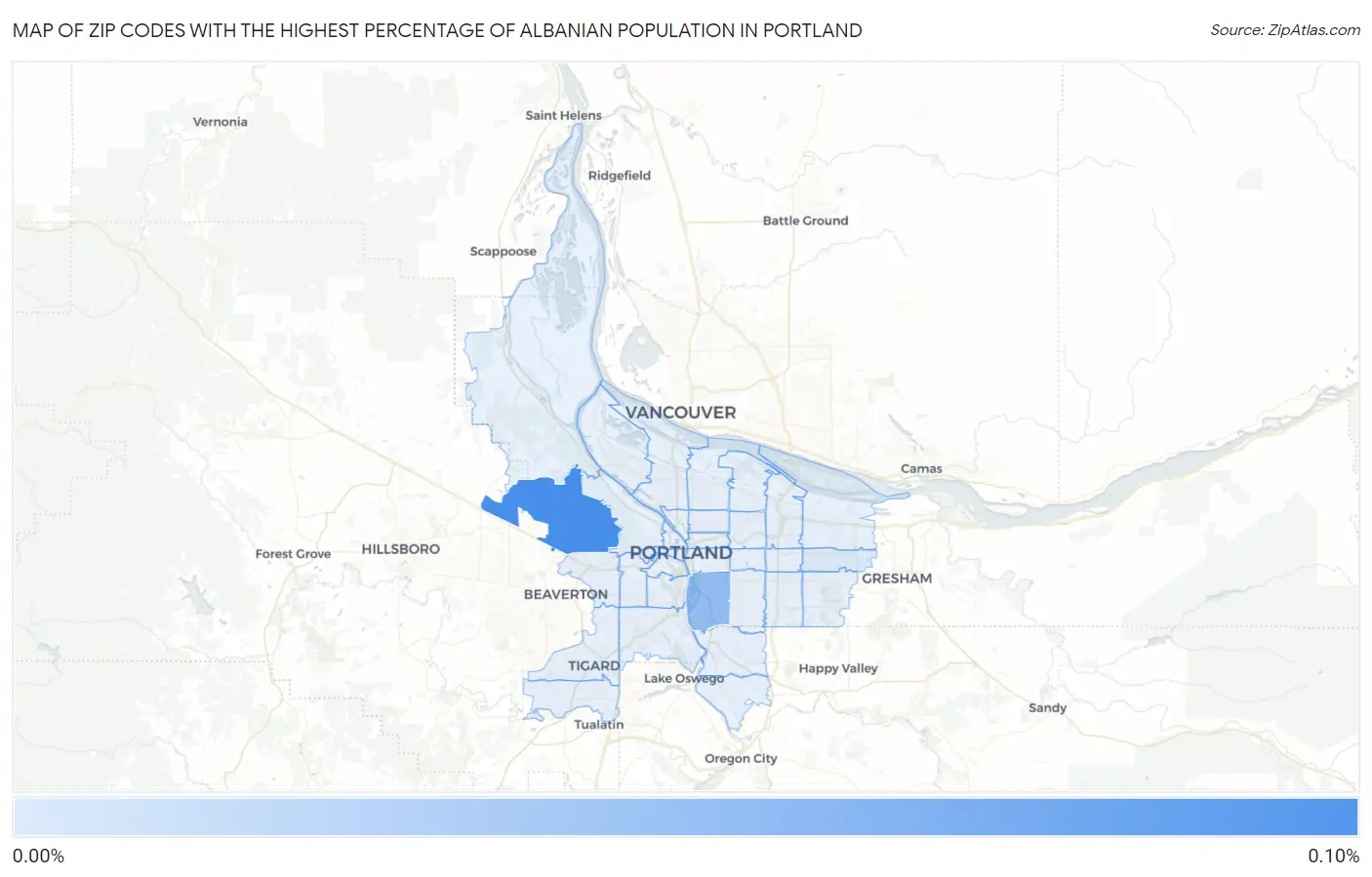 Zip Codes with the Highest Percentage of Albanian Population in Portland Map