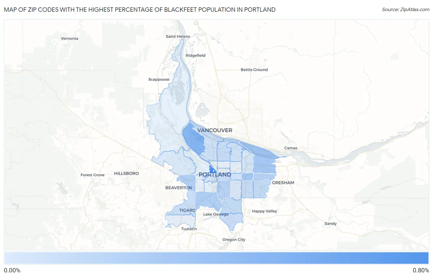 Zip Codes with the Highest Percentage of Blackfeet Population in Portland Map