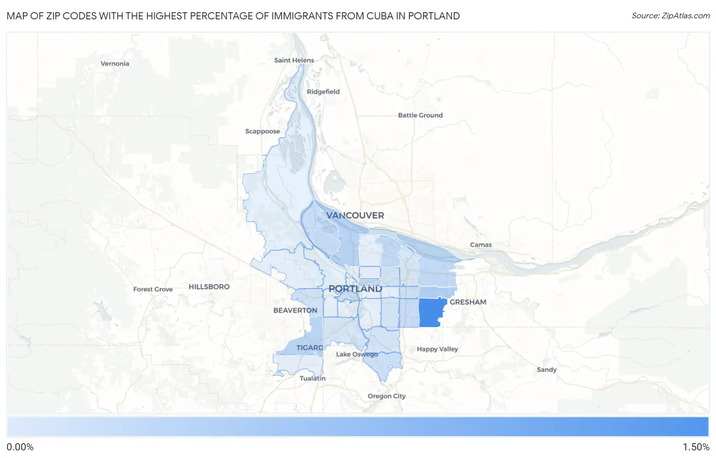 Zip Codes with the Highest Percentage of Immigrants from Cuba in Portland Map