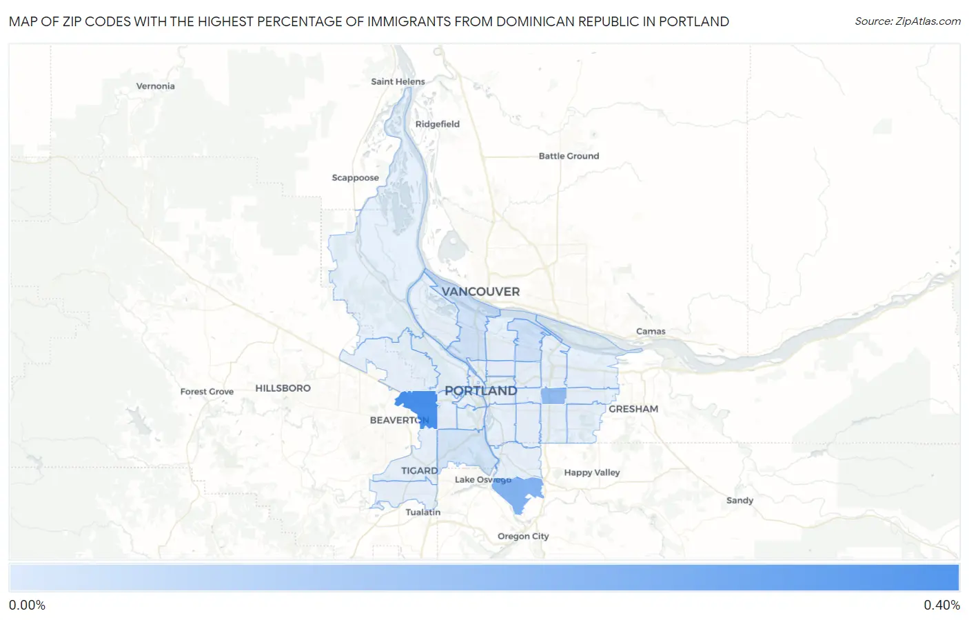 Zip Codes with the Highest Percentage of Immigrants from Dominican Republic in Portland Map