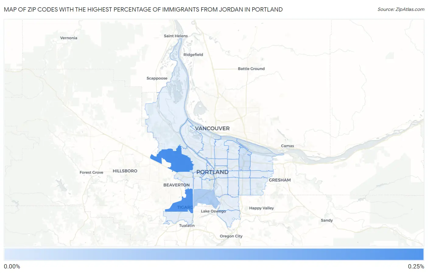 Zip Codes with the Highest Percentage of Immigrants from Jordan in Portland Map