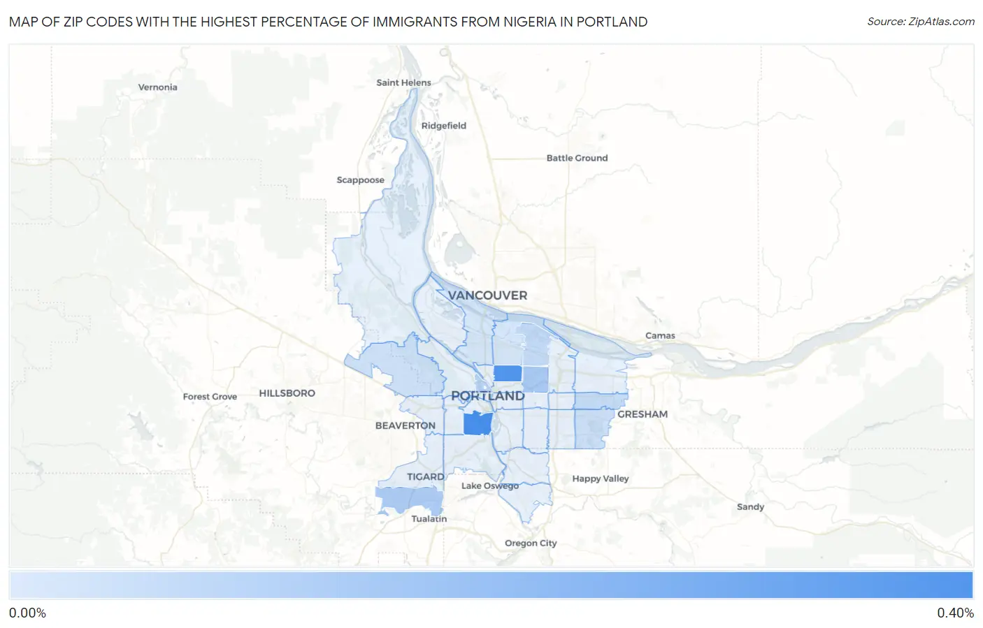 Zip Codes with the Highest Percentage of Immigrants from Nigeria in Portland Map