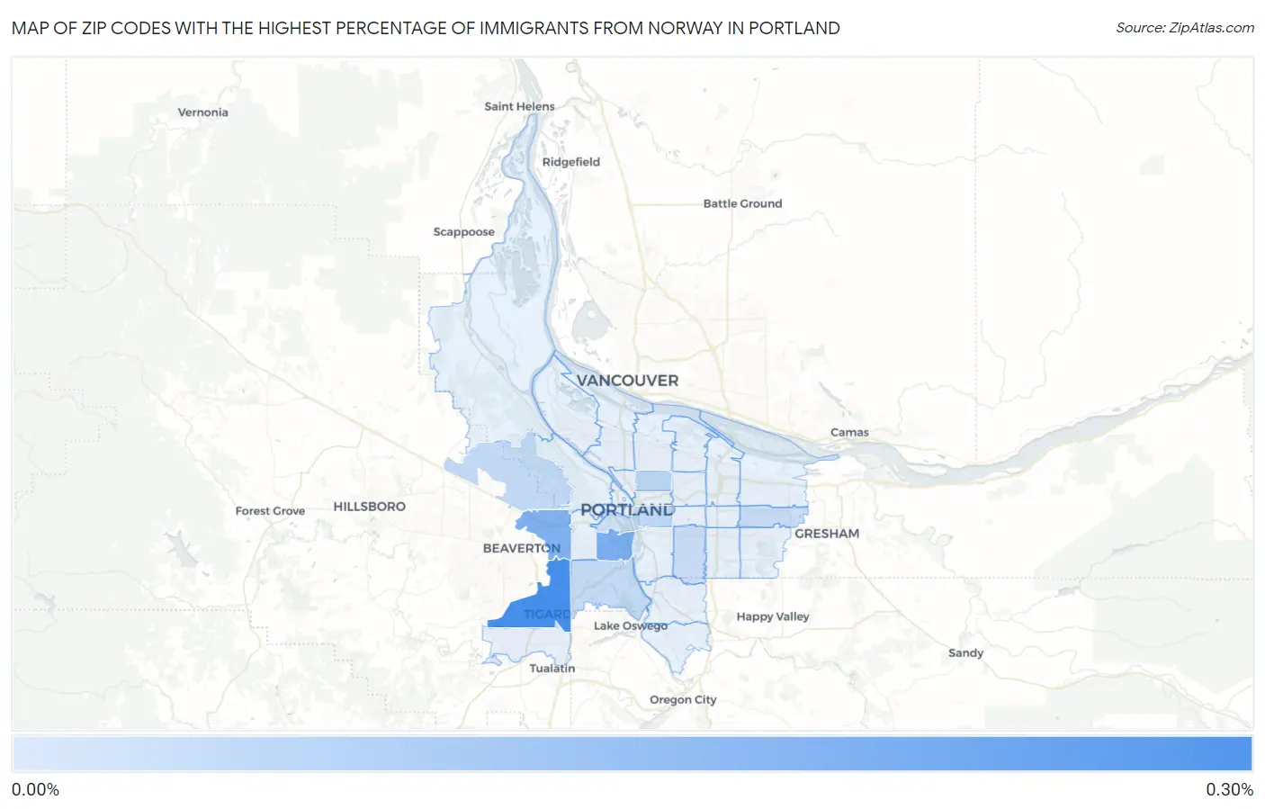 Zip Codes with the Highest Percentage of Immigrants from Norway in Portland Map