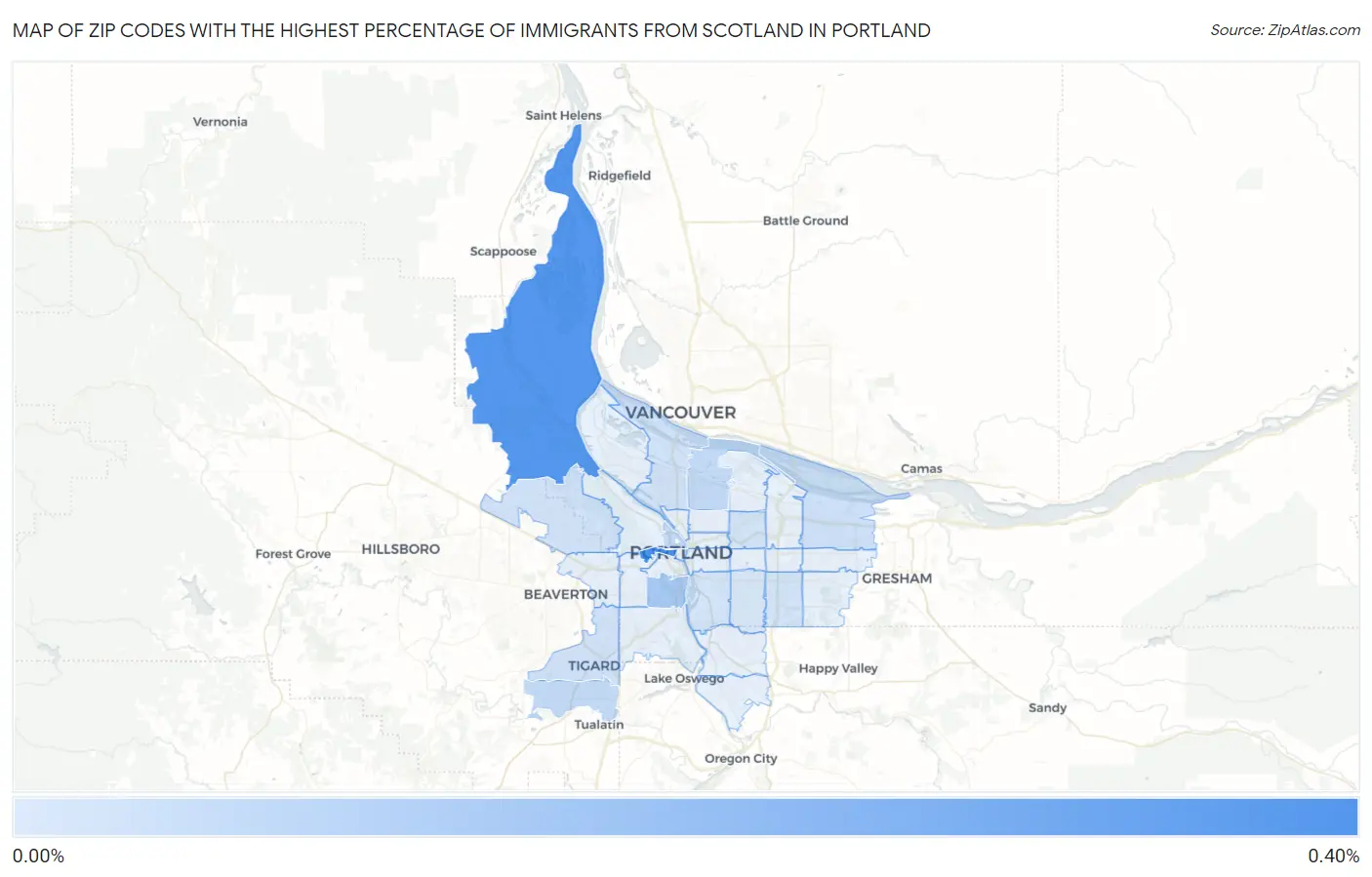 Zip Codes with the Highest Percentage of Immigrants from Scotland in Portland Map