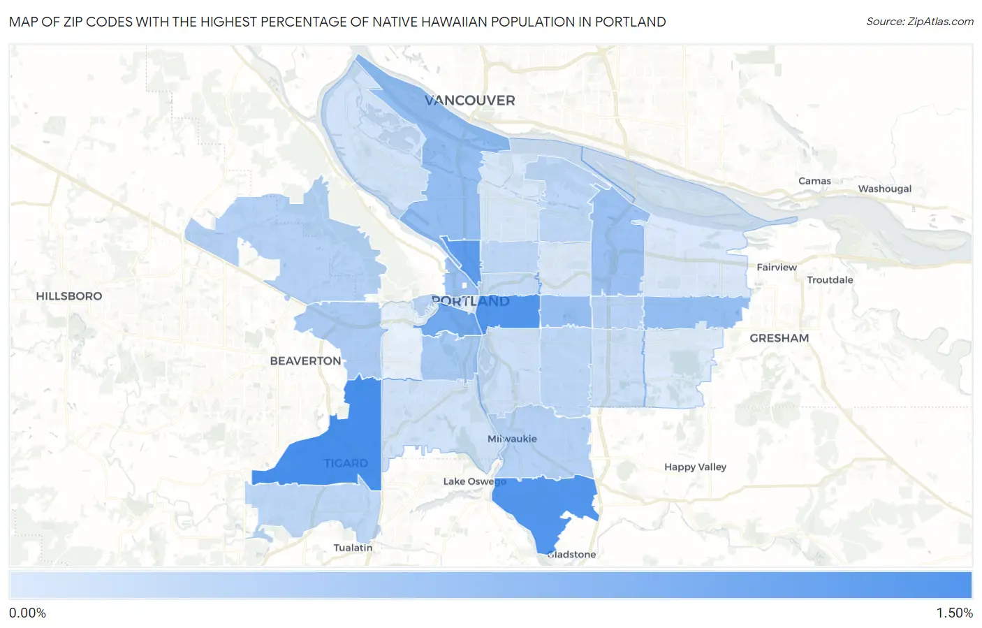 Zip Codes with the Highest Percentage of Native Hawaiian Population in Portland Map