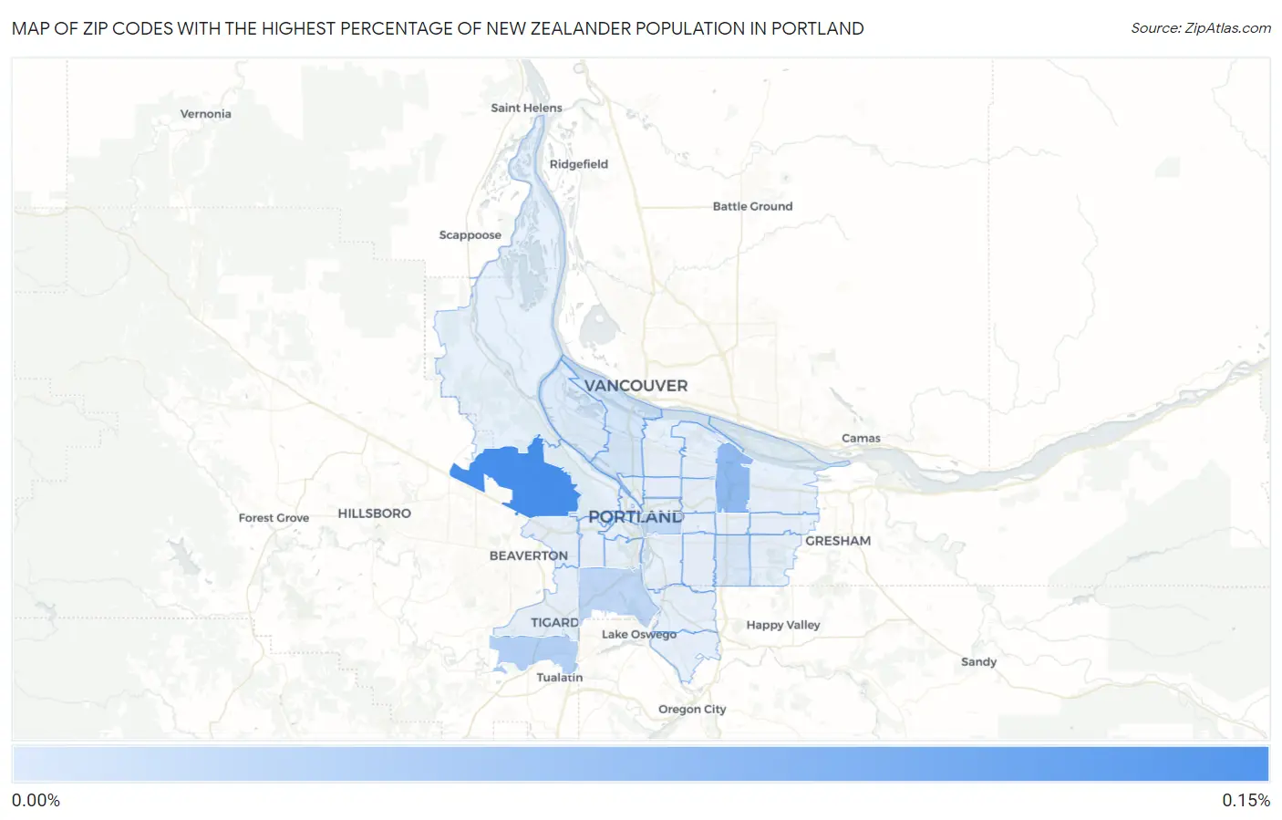 Zip Codes with the Highest Percentage of New Zealander Population in Portland Map