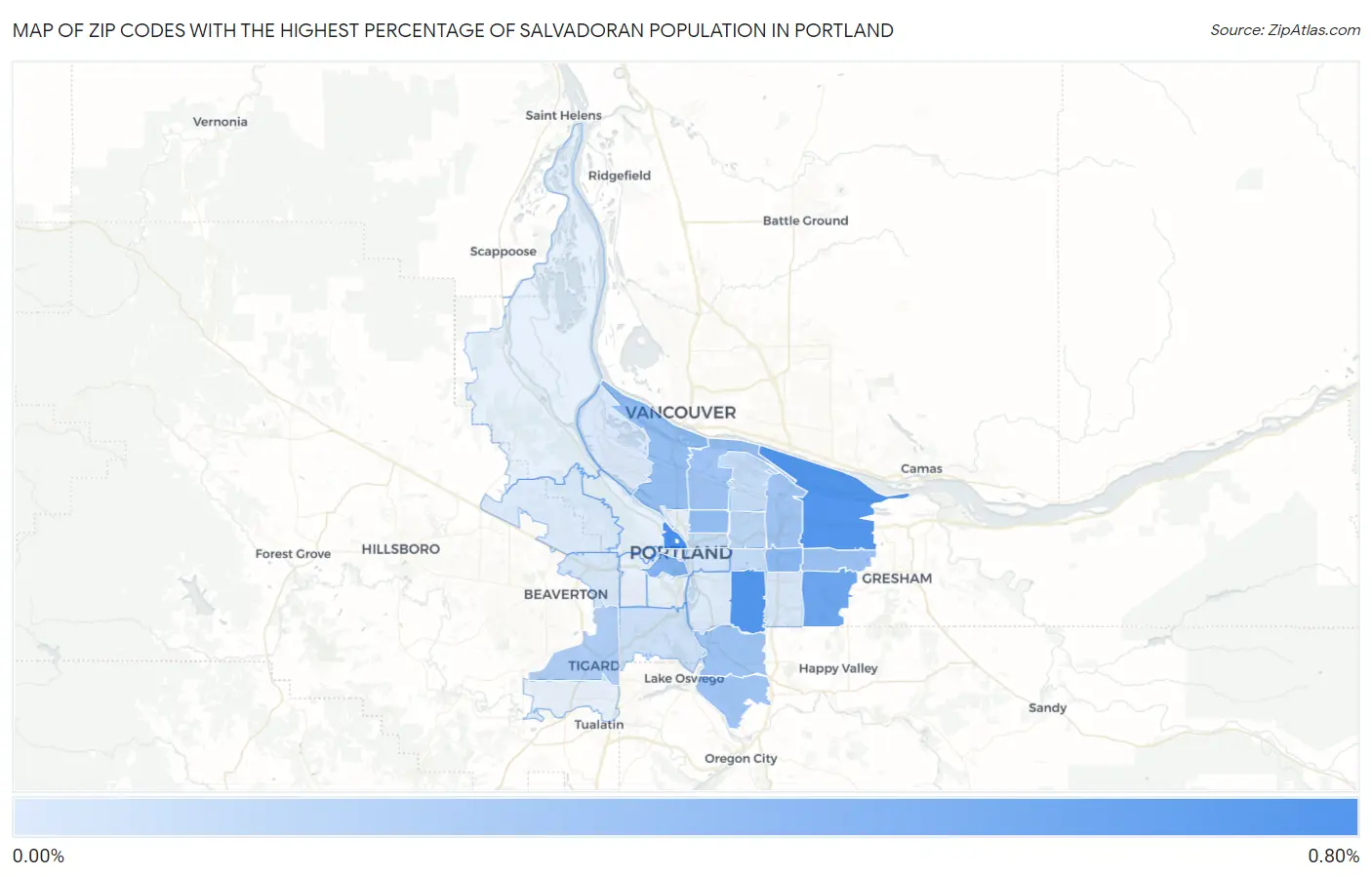 Zip Codes with the Highest Percentage of Salvadoran Population in Portland Map