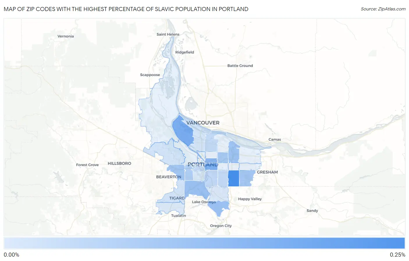 Zip Codes with the Highest Percentage of Slavic Population in Portland Map