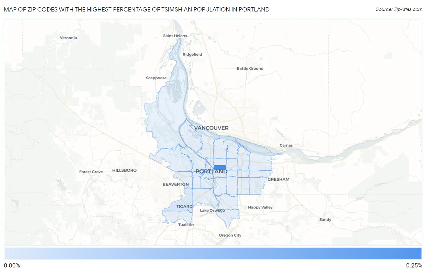 Zip Codes with the Highest Percentage of Tsimshian Population in Portland Map