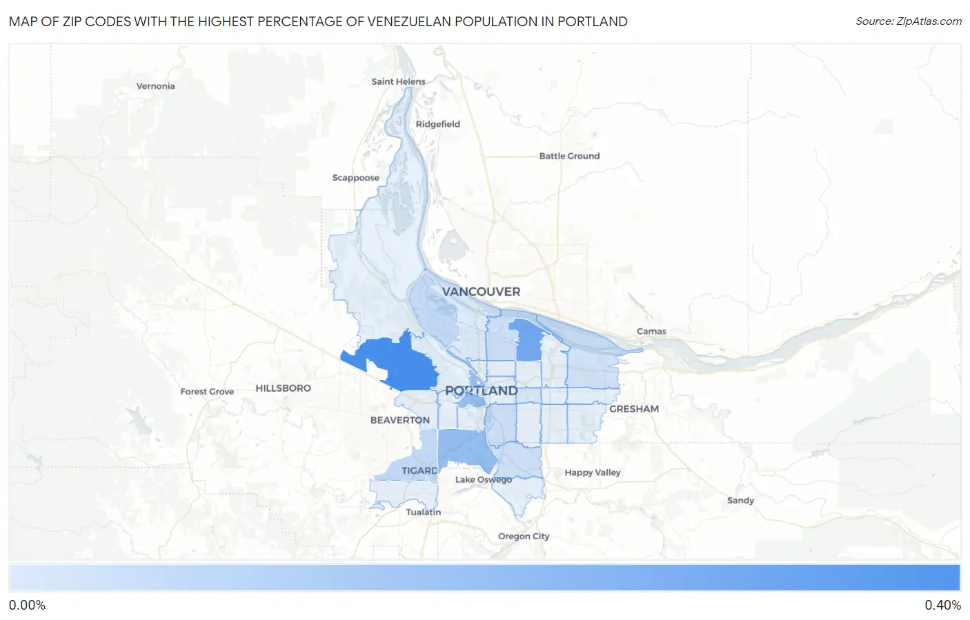 Zip Codes with the Highest Percentage of Venezuelan Population in Portland Map