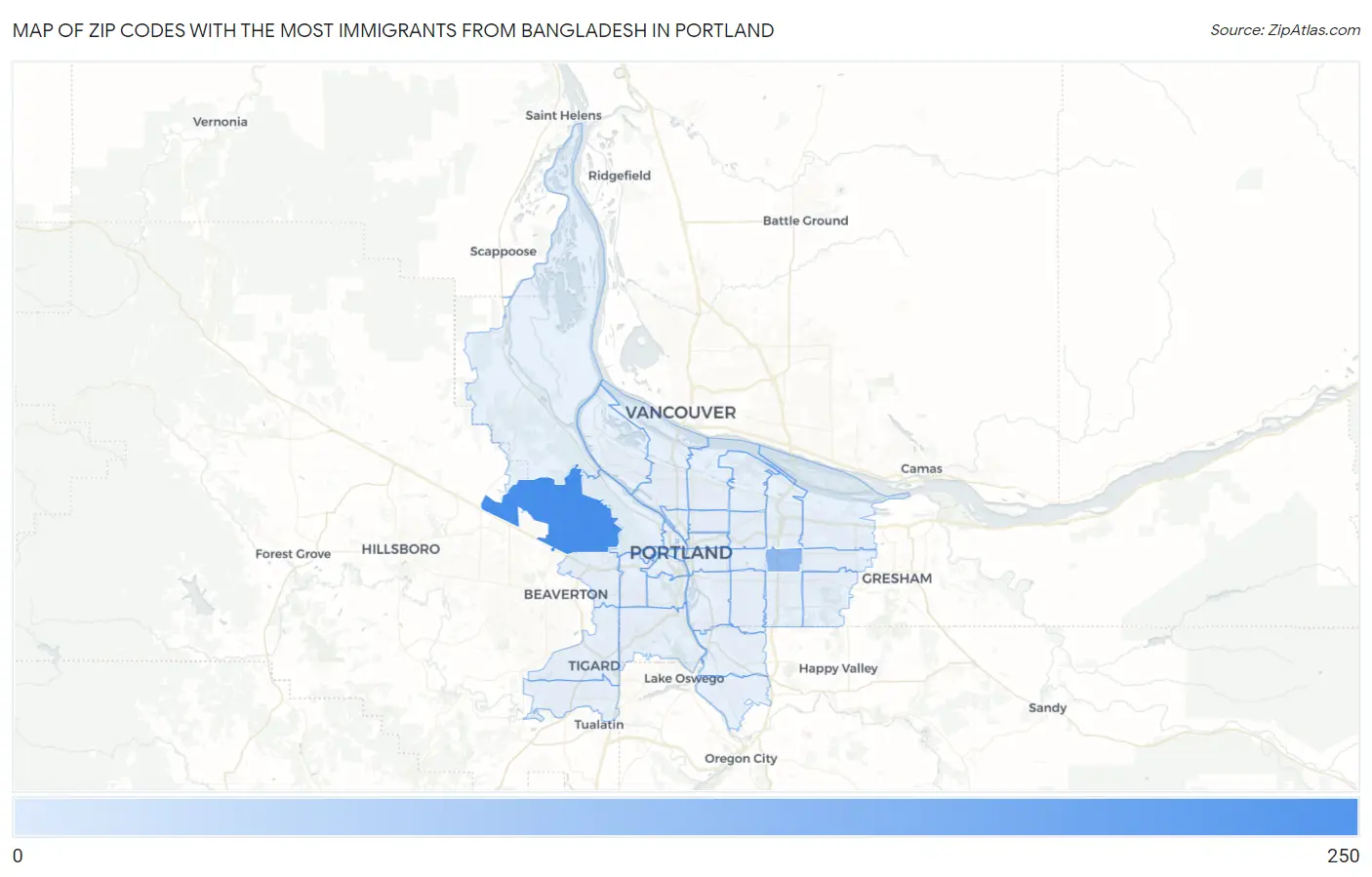 Zip Codes with the Most Immigrants from Bangladesh in Portland Map