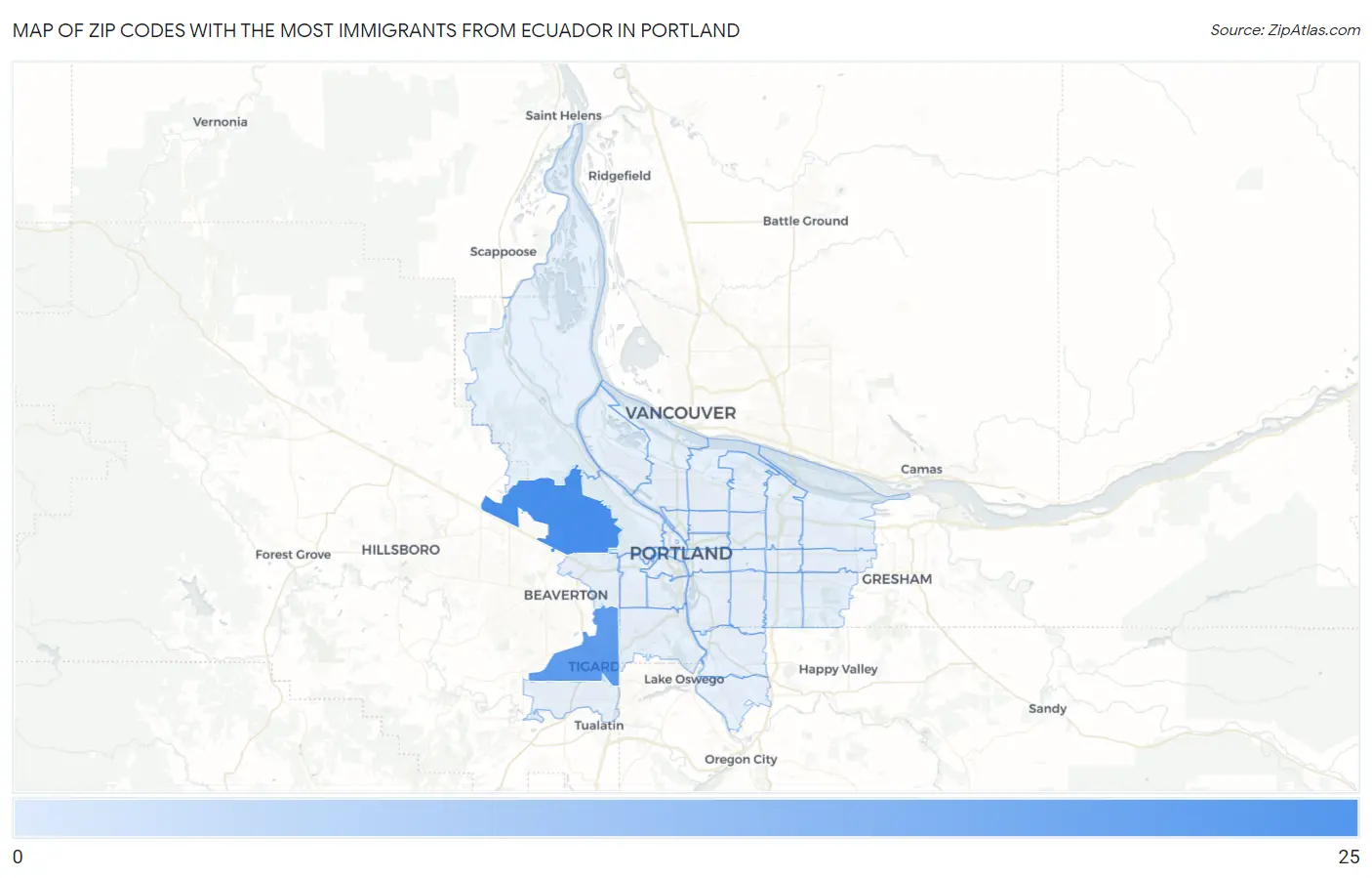 Zip Codes with the Most Immigrants from Ecuador in Portland Map