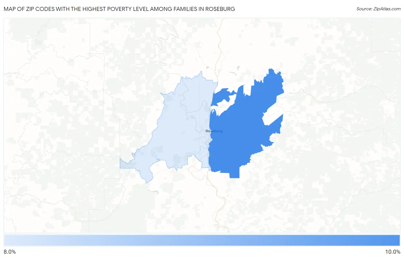 Zip Codes with the Highest Poverty Level Among Families in Roseburg Map
