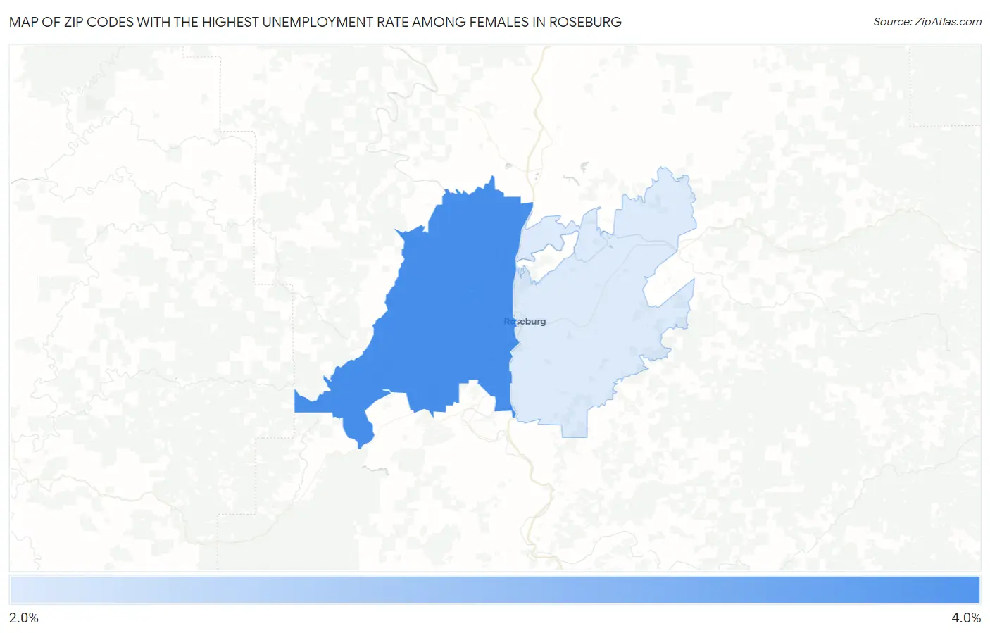 Zip Codes with the Highest Unemployment Rate Among Females in Roseburg Map